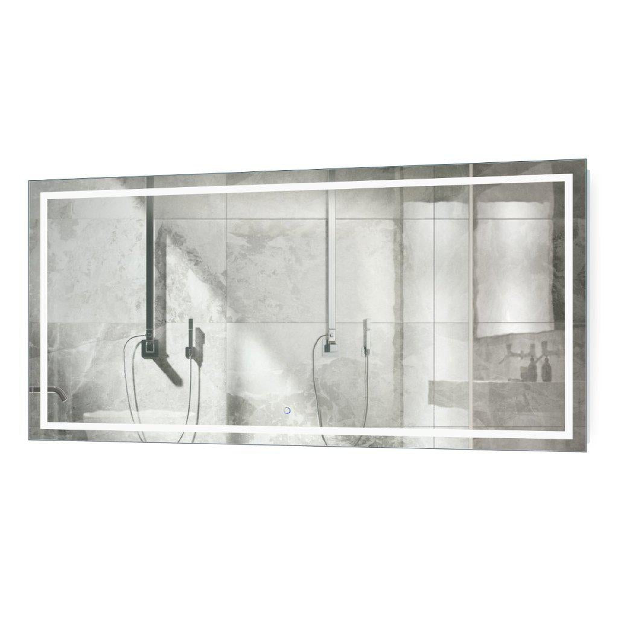 Krugg Reflections, Krugg Reflections Icon 72” x 36” 5000K Rectangular Wall-Mounted Illuminated Silver Backed LED  Mirror With Built-in Defogger and Touch Sensor On/Off Built-in Dimmer