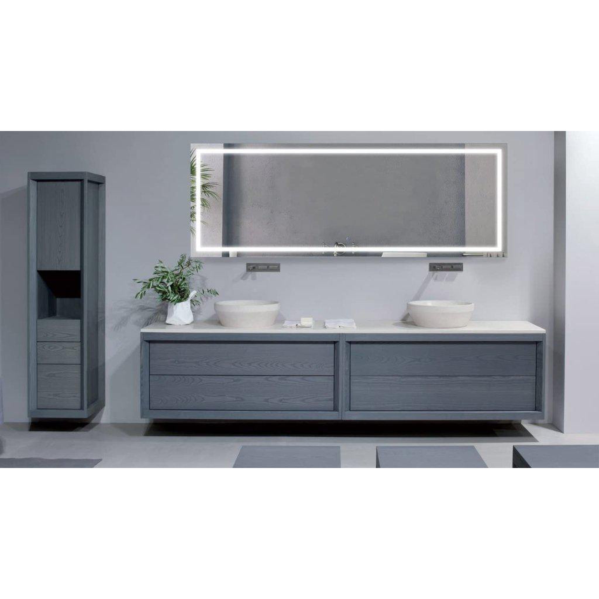 Krugg Reflections, Krugg Reflections Icon 84" x 30" 5000K Rectangular Wall-Mounted Illuminated Silver Backed LED Mirror With Built-in Defogger and Touch Sensor On/Off Built-in Dimmer