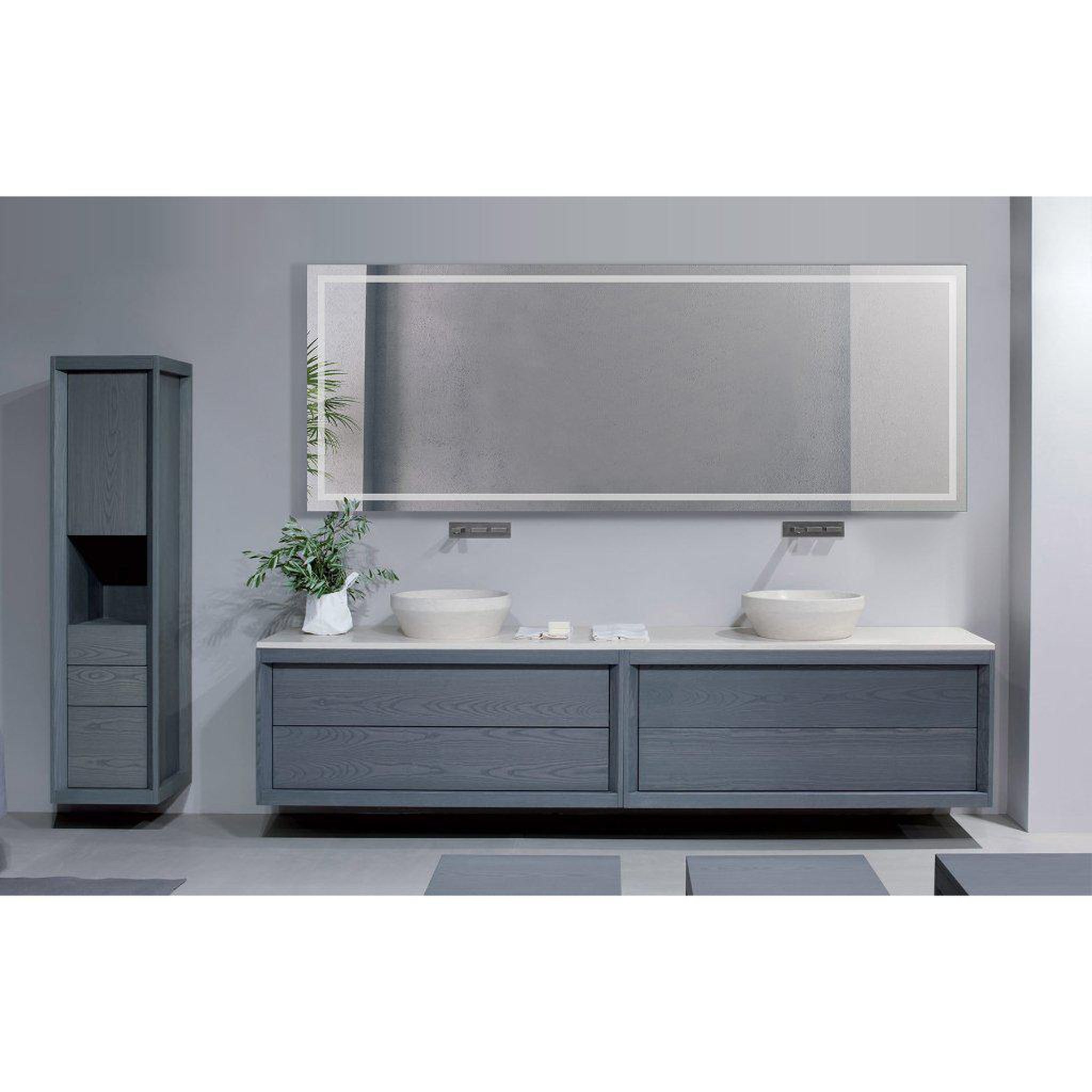Krugg Reflections, Krugg Reflections Icon 96" x 36" 5000K Rectangular Wall-Mounted Lighted LED Mirror With Built-in Defogger