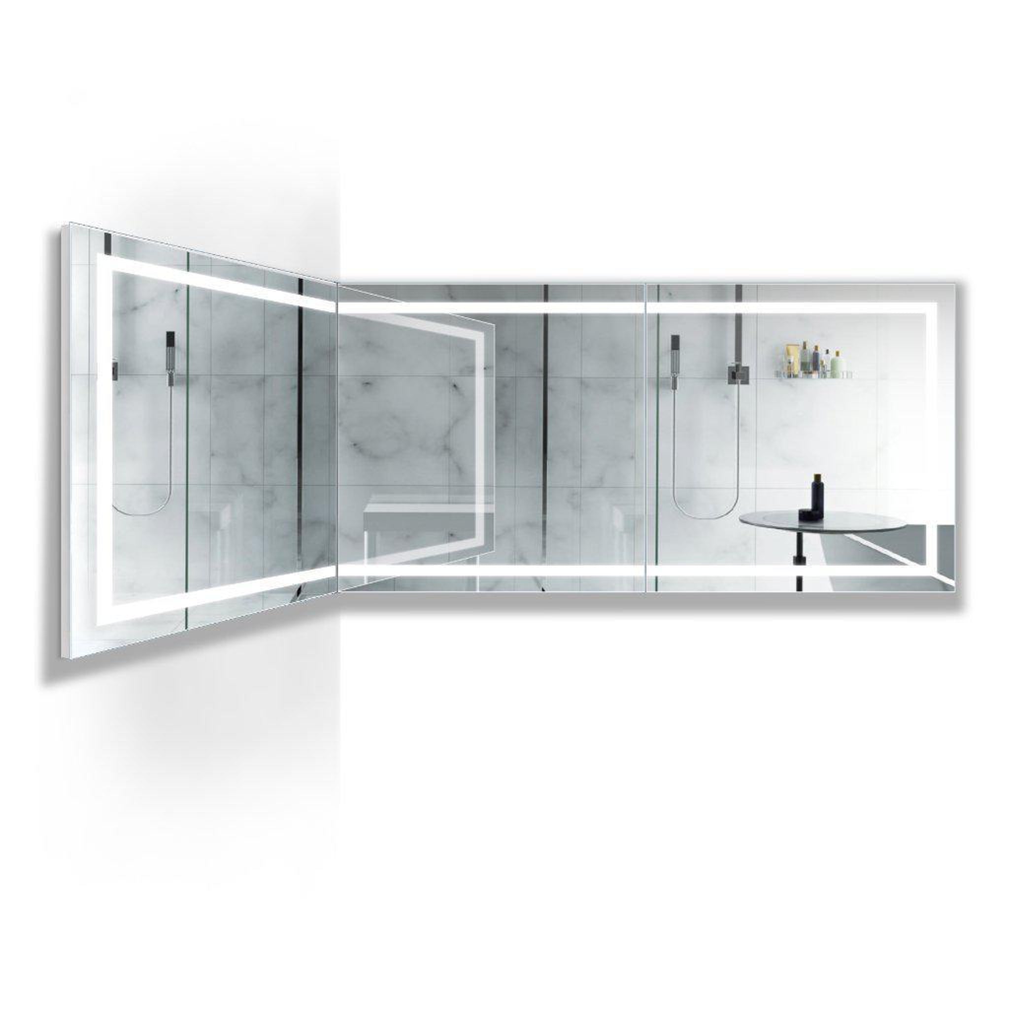 Krugg Reflections, Krugg Reflections Mod 108" x 36" 5000K Long Modular Corner Wall-Mounted Silver-Backed LED Bathroom Vanity Mirror With Built-in Defogger and Dimmer