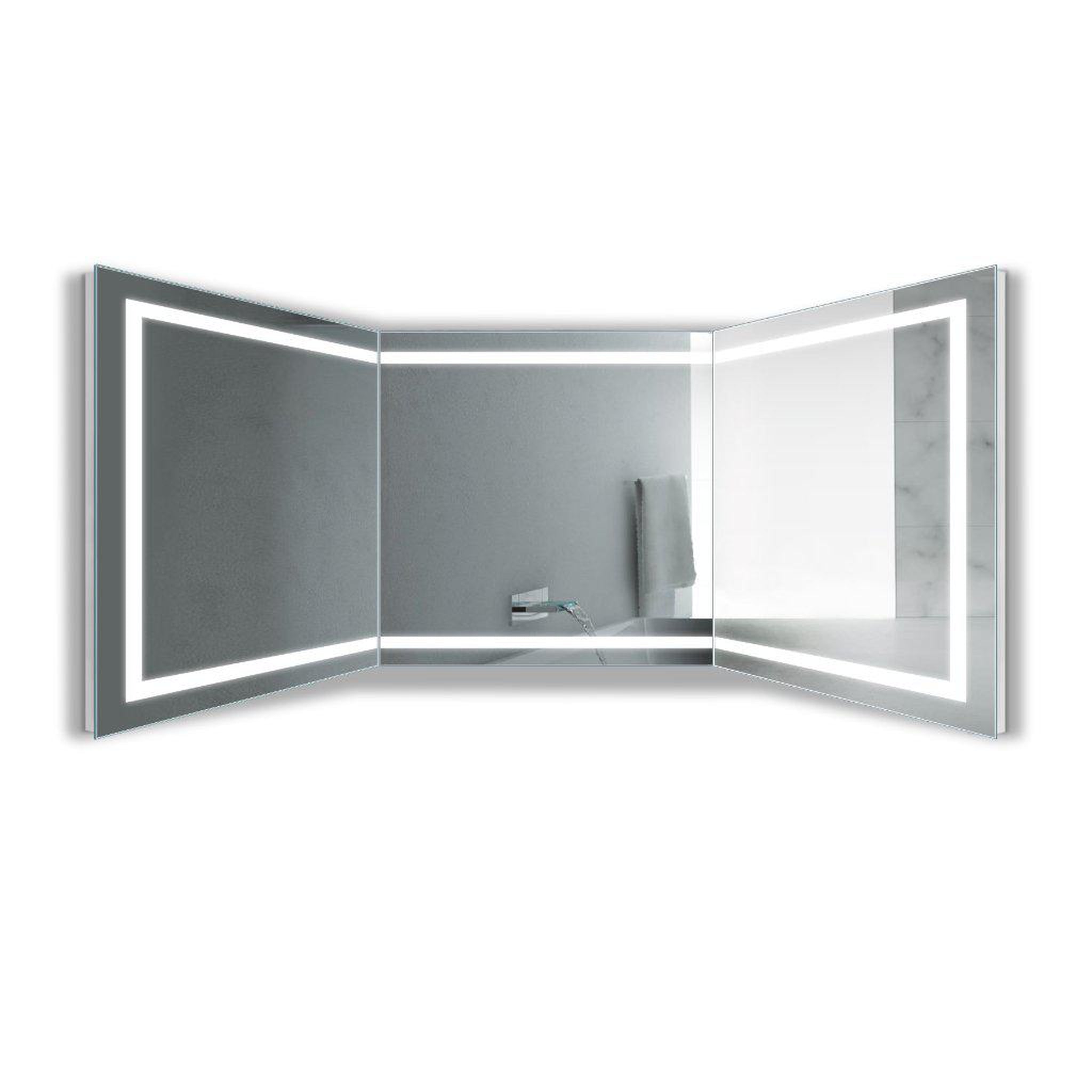 Krugg Reflections, Krugg Reflections Mod 108" x 36" 5000K Long Modular Corner Wall-Mounted Silver-Backed LED Bathroom Vanity Mirror With Built-in Defogger and Dimmer