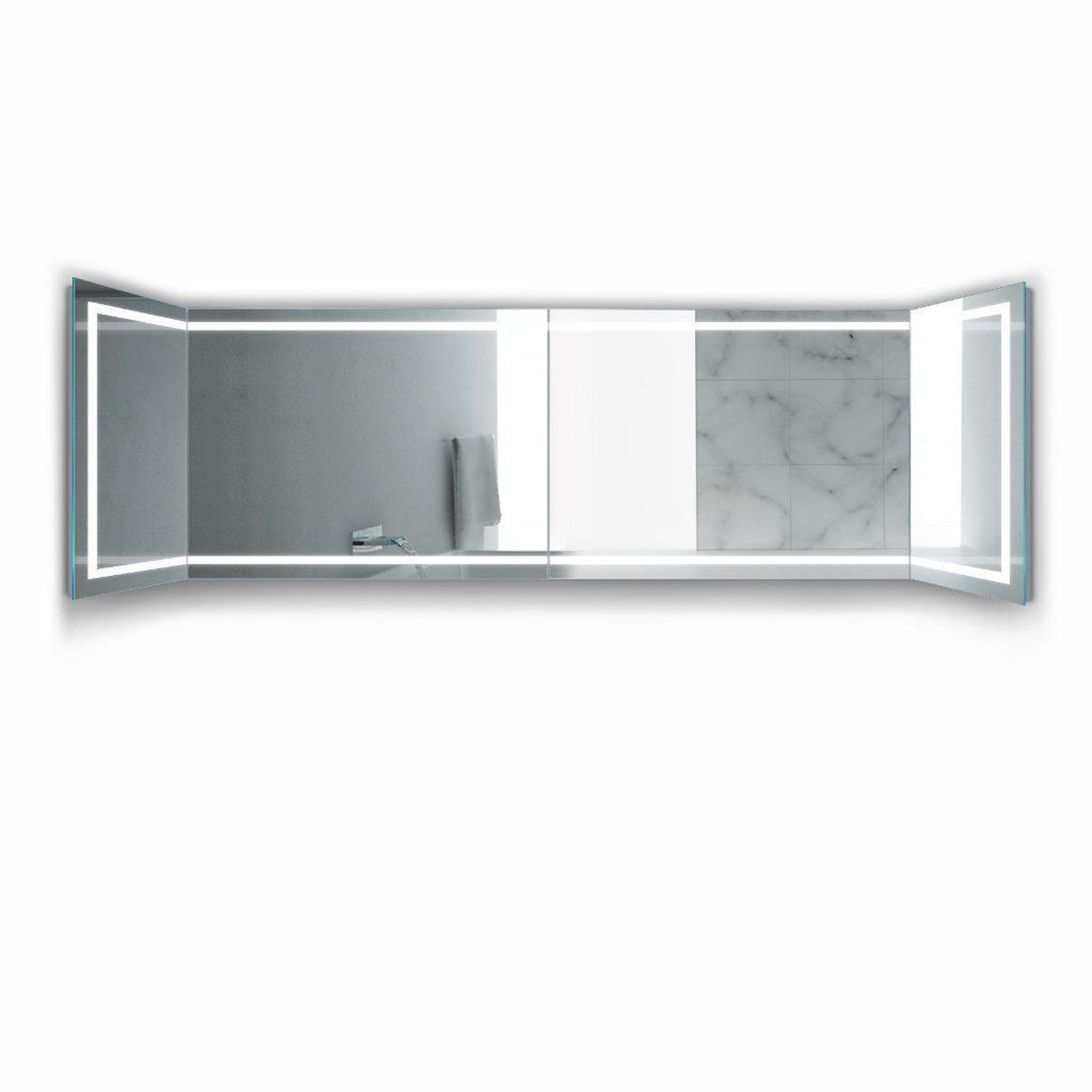 Krugg Reflections, Krugg Reflections Mod 132" x 36" 5000K Long Modular Corner Wall-Mounted Silver-Backed LED Bathroom Vanity Mirror With Built-in Defogger and Dimmer