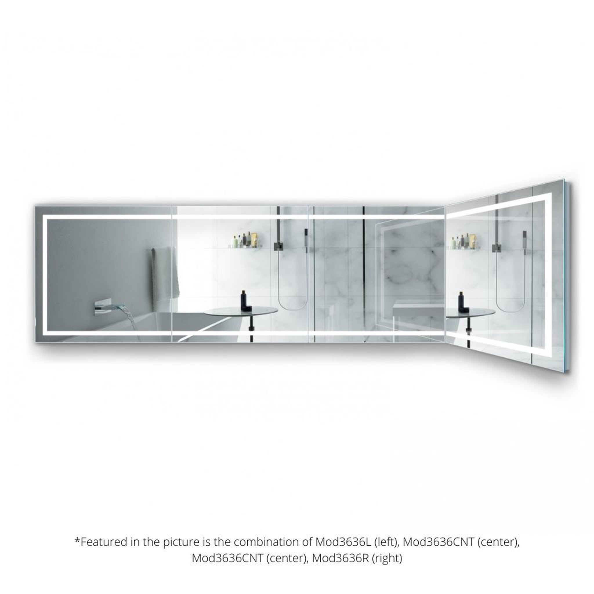 Krugg Reflections, Krugg Reflections Mod 36" x 36" 5000K Square Center Configuration Wall-Mounted Silver-Backed LED Bathroom Vanity Mirror With Built-in Defogger and Dimmer