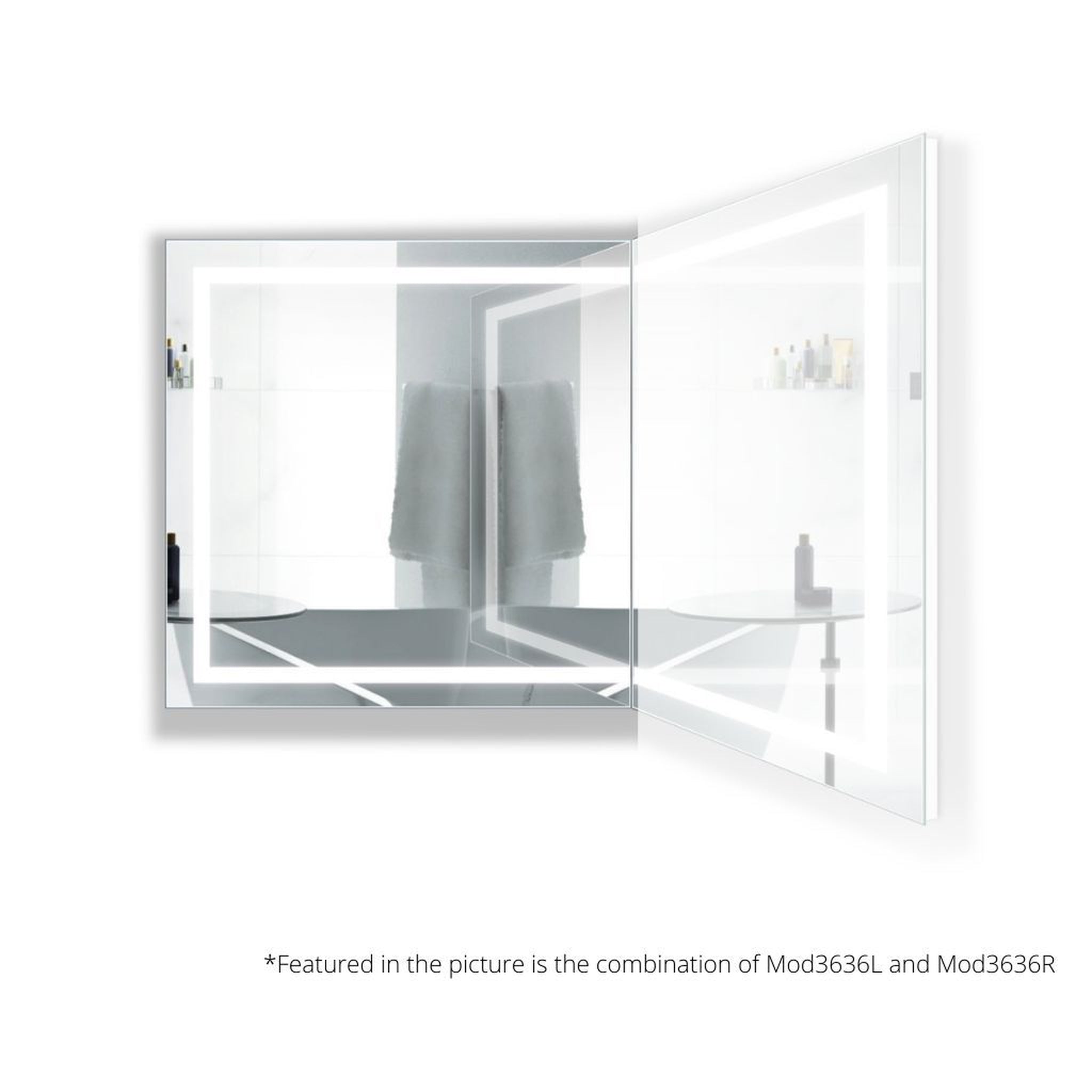 Krugg Reflections, Krugg Reflections Mod 36" x 36" 5000K Square Left Configuration Wall-Mounted Silver-Backed LED Bathroom Vanity Mirror With Built-in Defogger and Dimmer