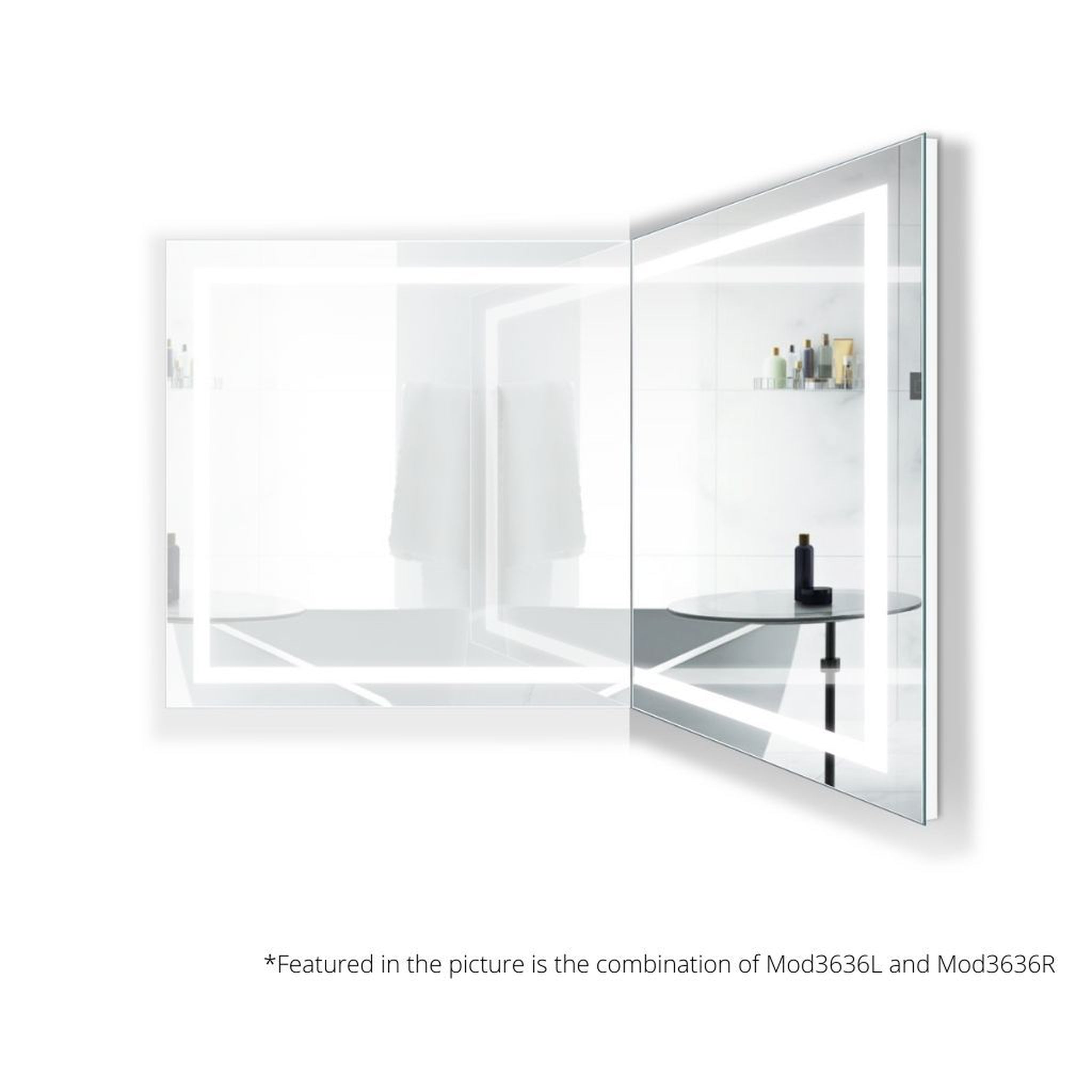 Krugg Reflections, Krugg Reflections Mod 36" x 36" 5000K Square Right Configuration Wall-Mounted Silver-Backed LED Bathroom Vanity Mirror With Built-in Defogger and Dimmer