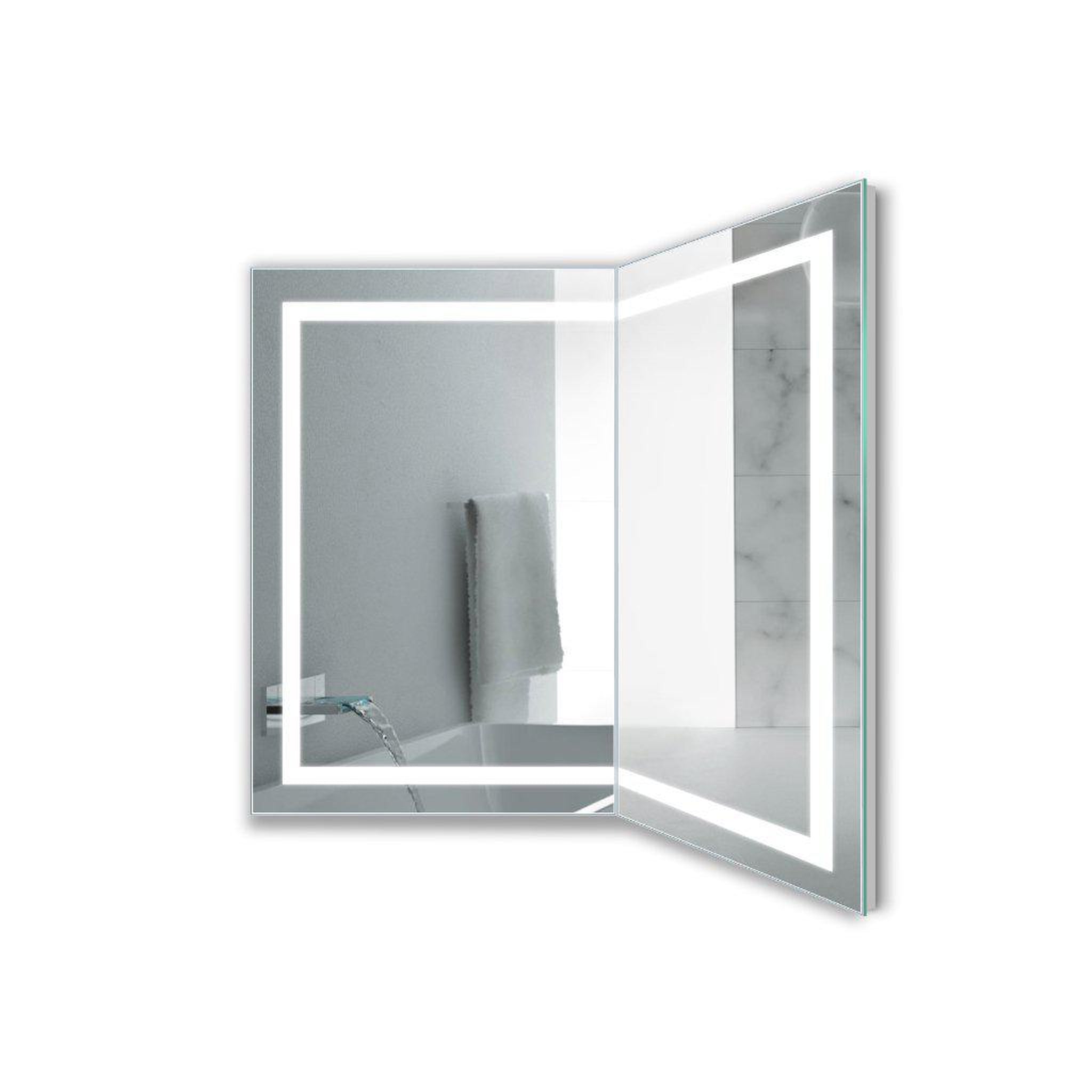 Krugg Reflections, Krugg Reflections Mod 48" x 36" 24D 5000K Rectangular Modular Corner Wall-Mounted Silver-Backed LED Bathroom Vanity Mirror With Built-in Defogger and Dimmer