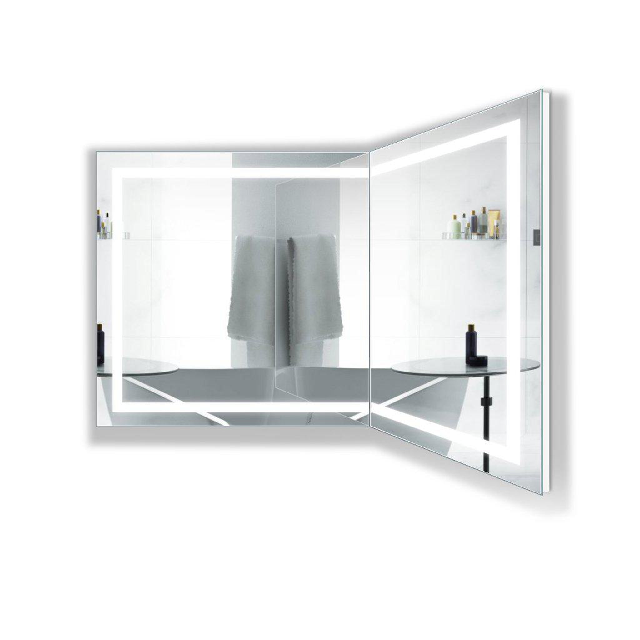 Krugg Reflections, Krugg Reflections Mod 72" x 36" 36D 5000K Rectangular Modular Corner Wall-Mounted Silver-Backed LED Bathroom Vanity Mirror With Built-in Defogger and Dimmer