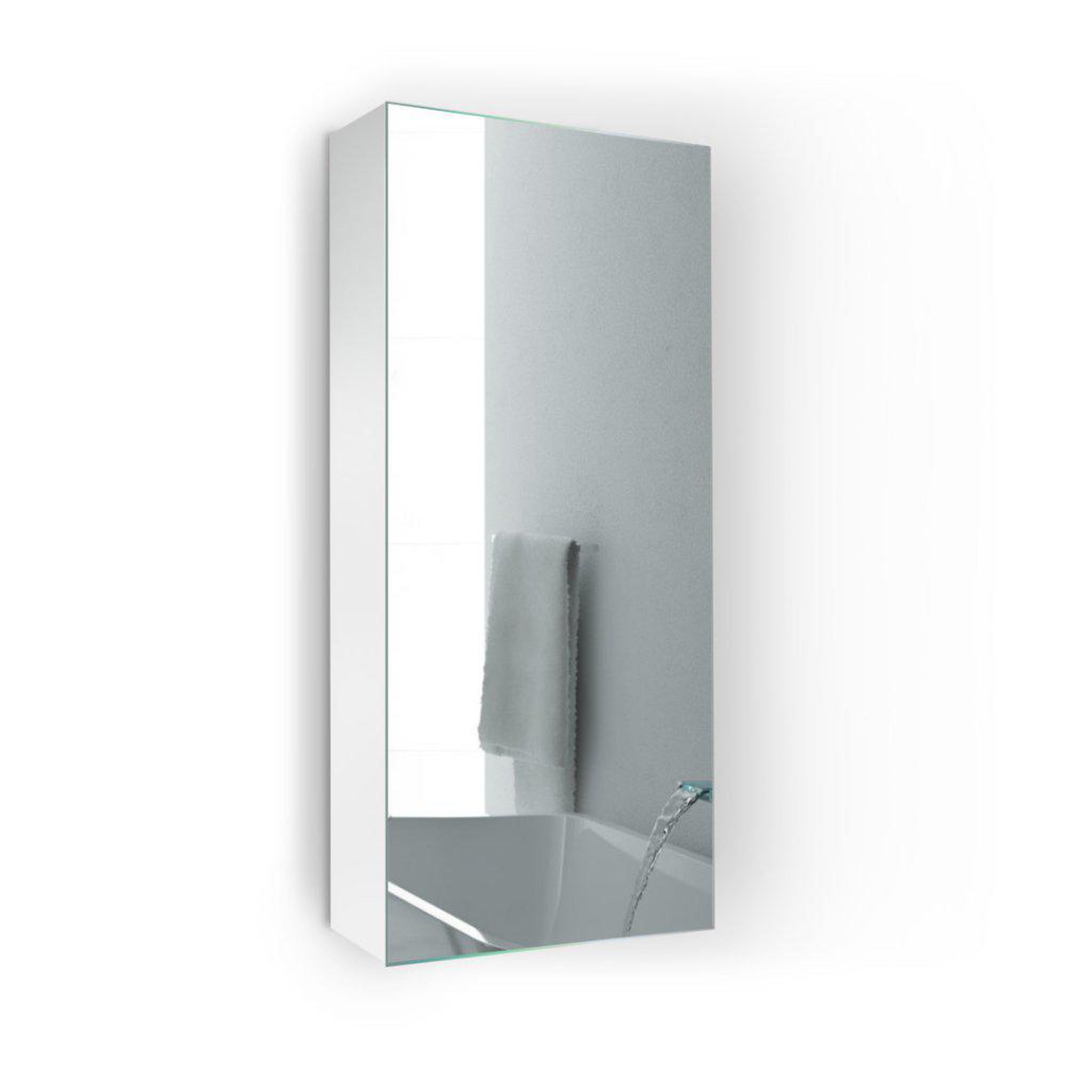 Krugg Reflections, Krugg Reflections Plaza 12" x 30"  Single Left Opening Rectangular Recessed/Surface-Mount Medicine Cabinet Mirror With Two Adjustable Shelves