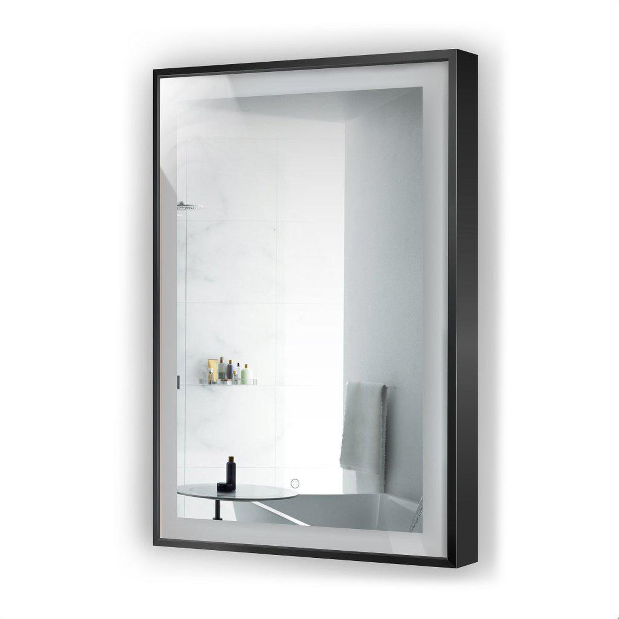 Krugg Reflections, Krugg Reflections Soho 24" x 36" 5000K Rectangular Matte Black Wall-Mounted Framed LED Bathroom Vanity Mirror With Built-in Defogger and Dimmer