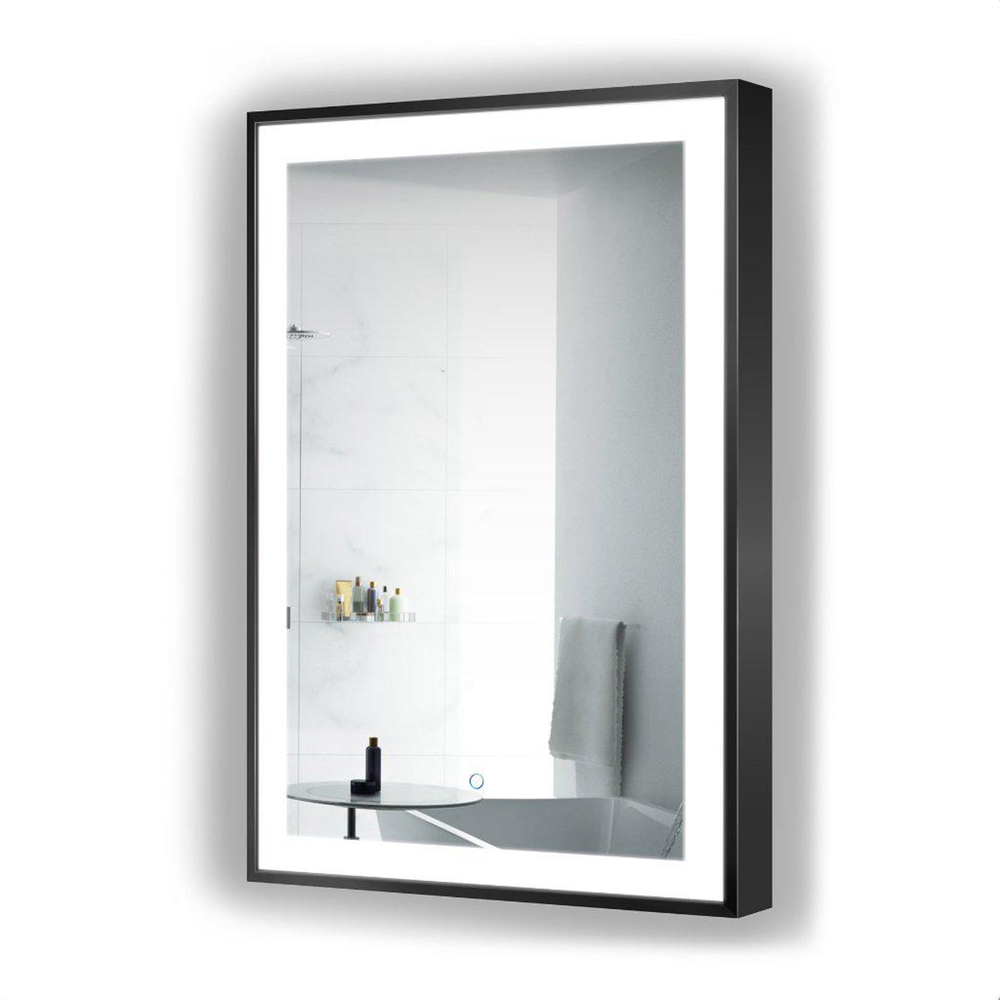 Krugg Reflections, Krugg Reflections Soho 24" x 36" 5000K Rectangular Matte Black Wall-Mounted Framed LED Bathroom Vanity Mirror With Built-in Defogger and Dimmer