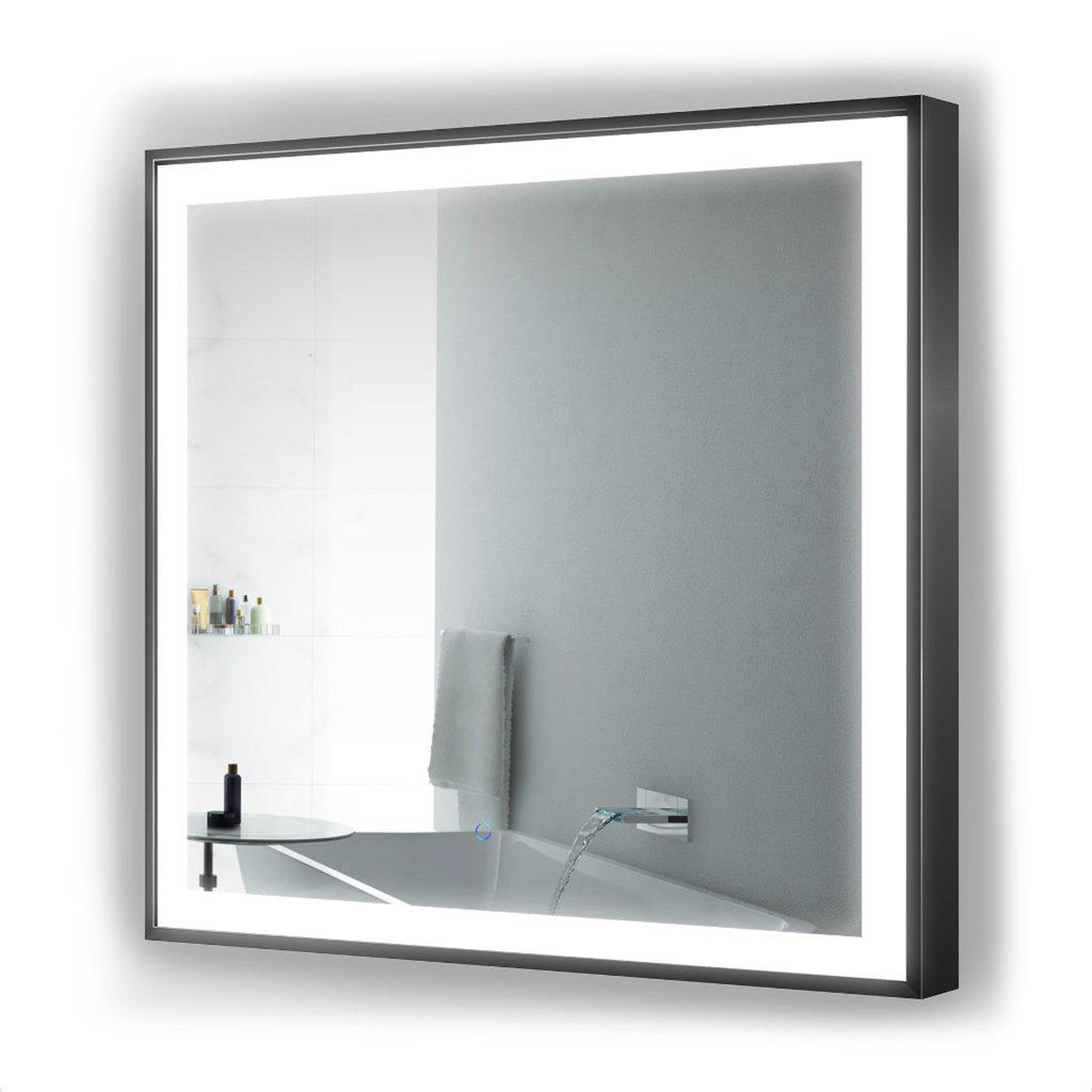 Krugg Reflections, Krugg Reflections Soho 36" x 36" 5000K Square Matte Black Wall-Mounted Framed LED Bathroom Vanity Mirror With Built-in Defogger and Dimmer