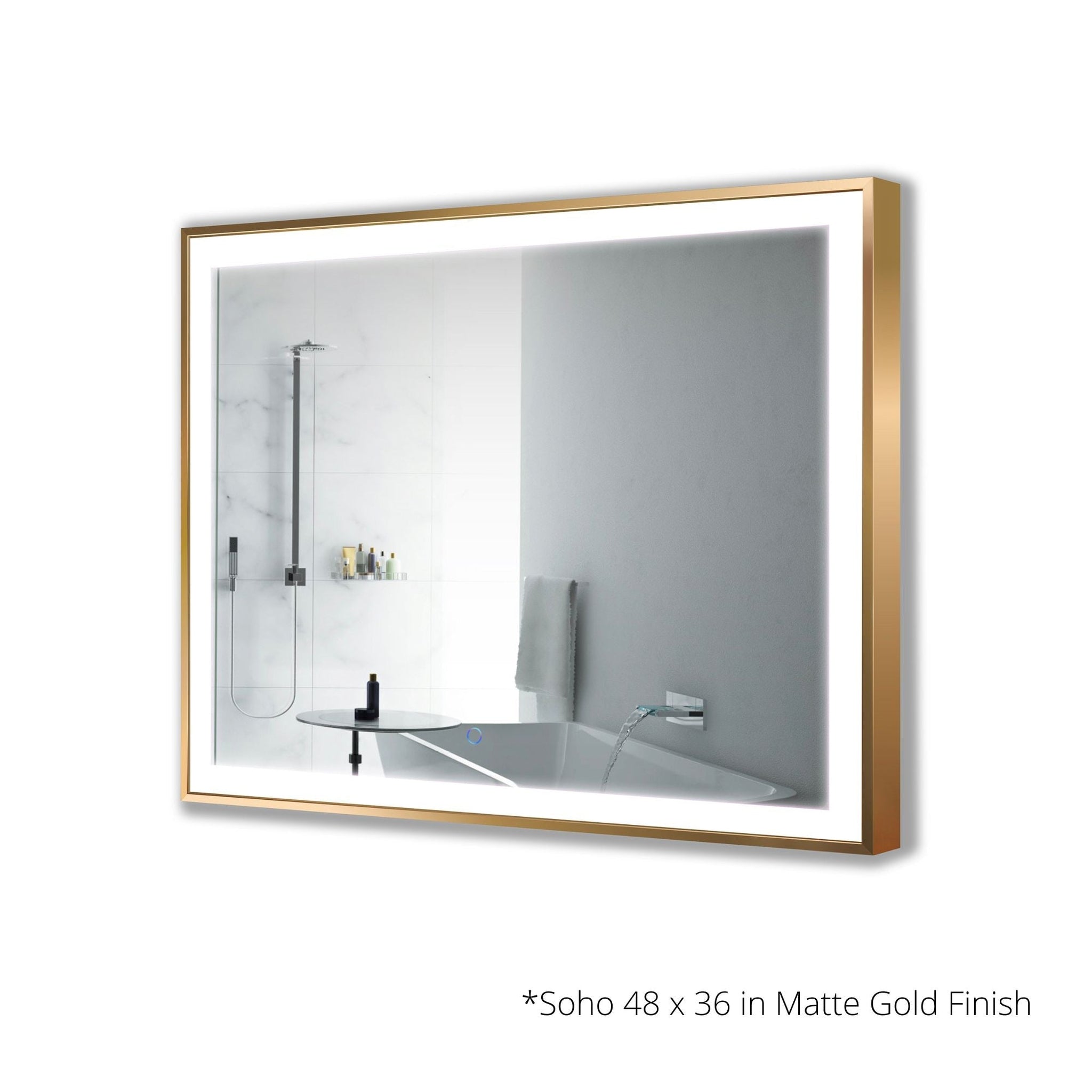 Krugg Reflections, Krugg Reflections Soho 48" x 36" 5000K Rectangular Matte Black Wall-Mounted Framed LED Bathroom Vanity Mirror With Built-in Defogger and Dimmer