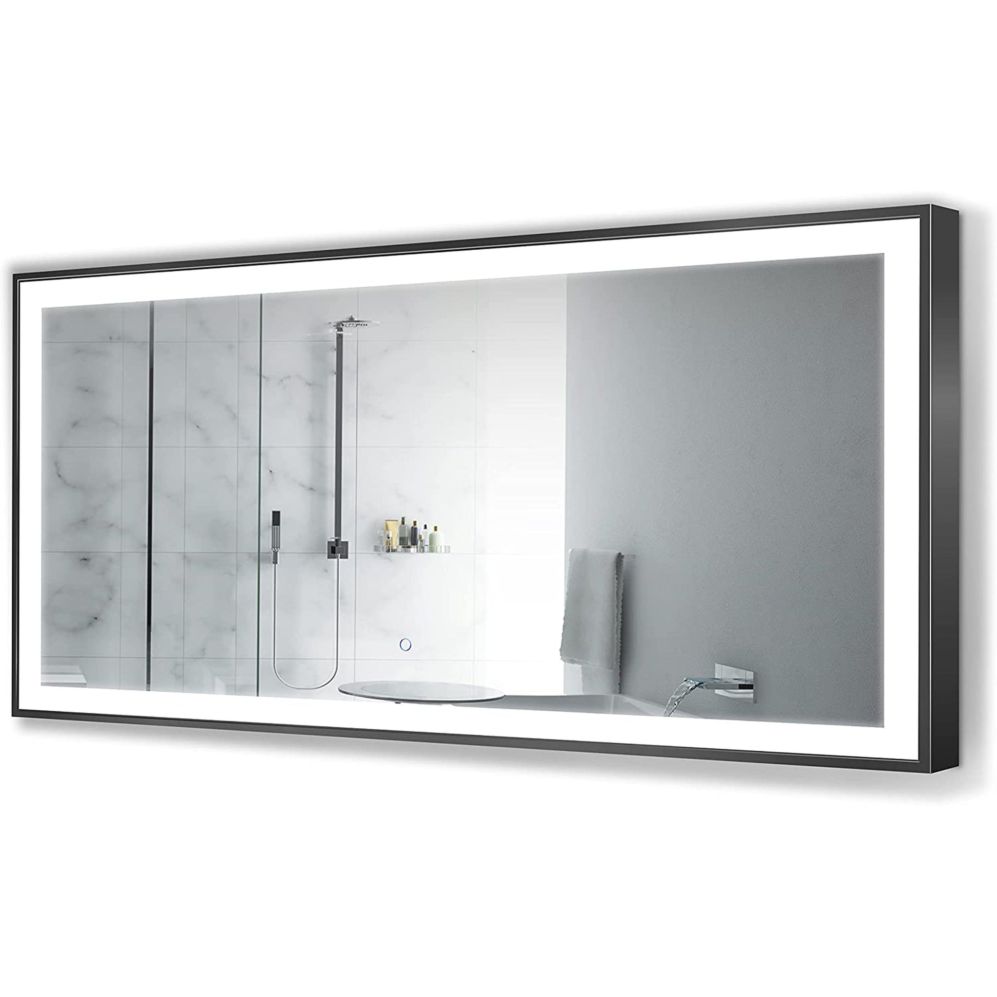Krugg Reflections, Krugg Reflections Soho 60" x 30" 5000K Rectangular Matte Black Wall-Mounted Framed LED Bathroom Vanity Mirror With Built-in Defogger and Dimmer