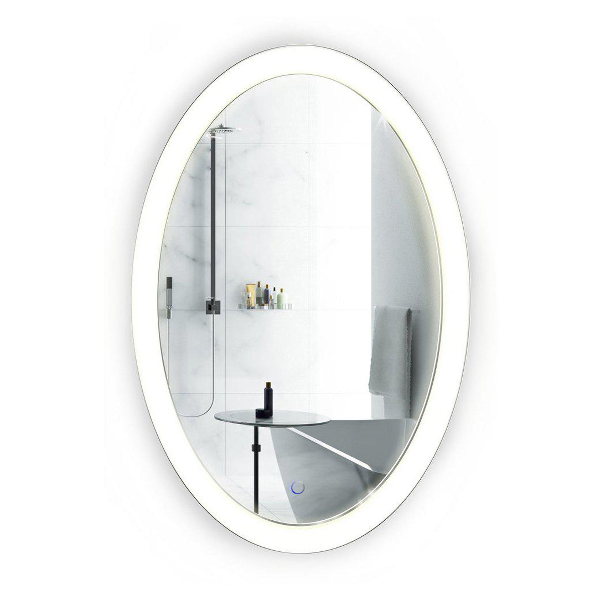 Krugg Reflections, Krugg Reflections Sol 20" x 30" 5000K Oval Wall-Mounted Illuminated Silver Backed LED Mirror With Built-in Defogger and Touch Sensor On/Off Built-in Dimmer