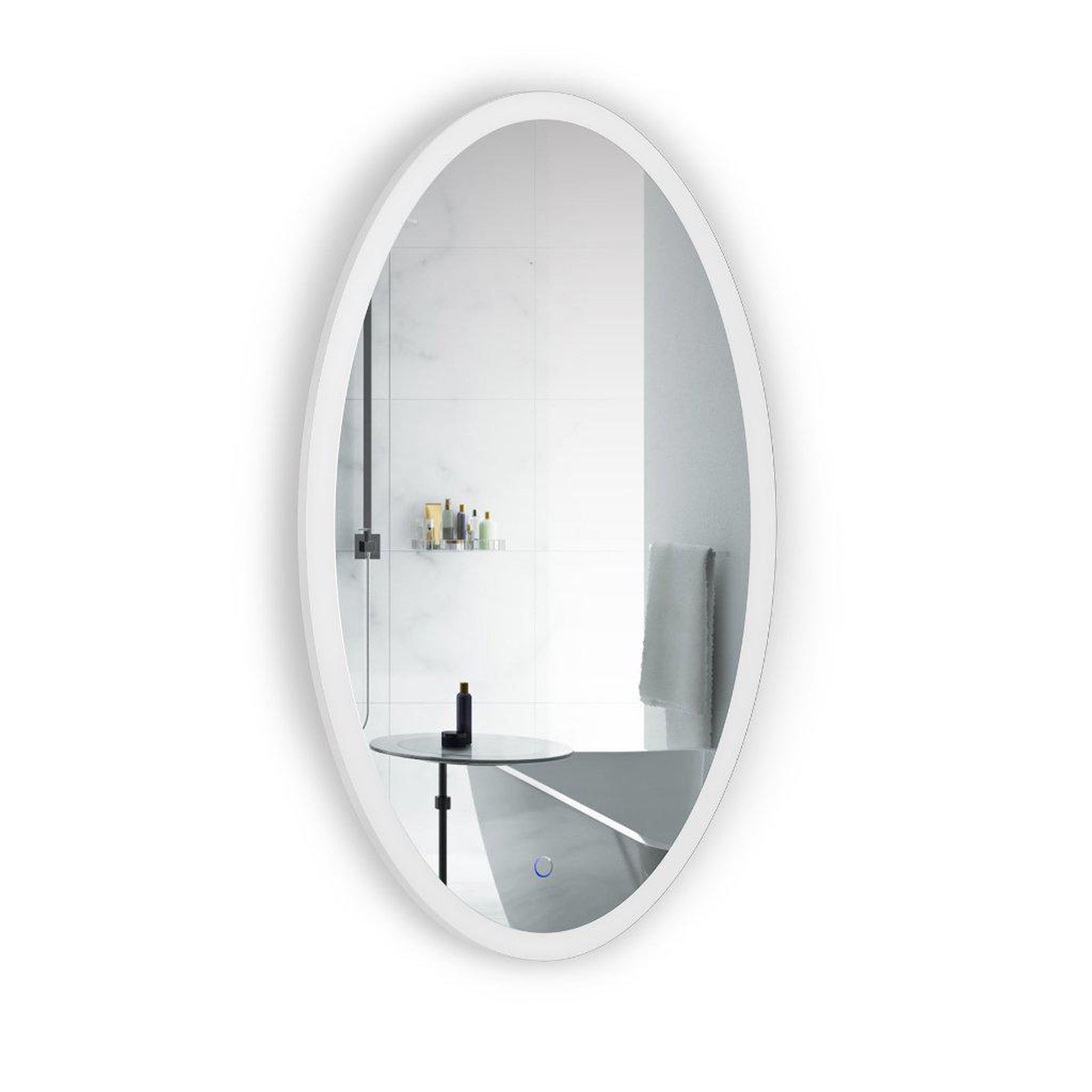 Krugg Reflections, Krugg Reflections Sol 24" x 44" 5000K Oval Wall-Mounted Illuminated Silver Backed LED Mirror With Built-in Defogger and Touch Sensor On/Off Built-in Dimmer