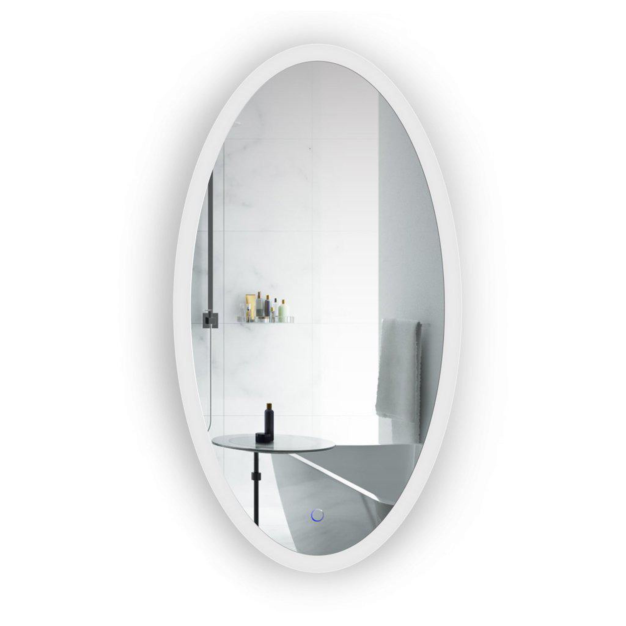 Krugg Reflections, Krugg Reflections Sol 24" x 44" 5000K Oval Wall-Mounted Illuminated Silver Backed LED Mirror With Built-in Defogger and Touch Sensor On/Off Built-in Dimmer