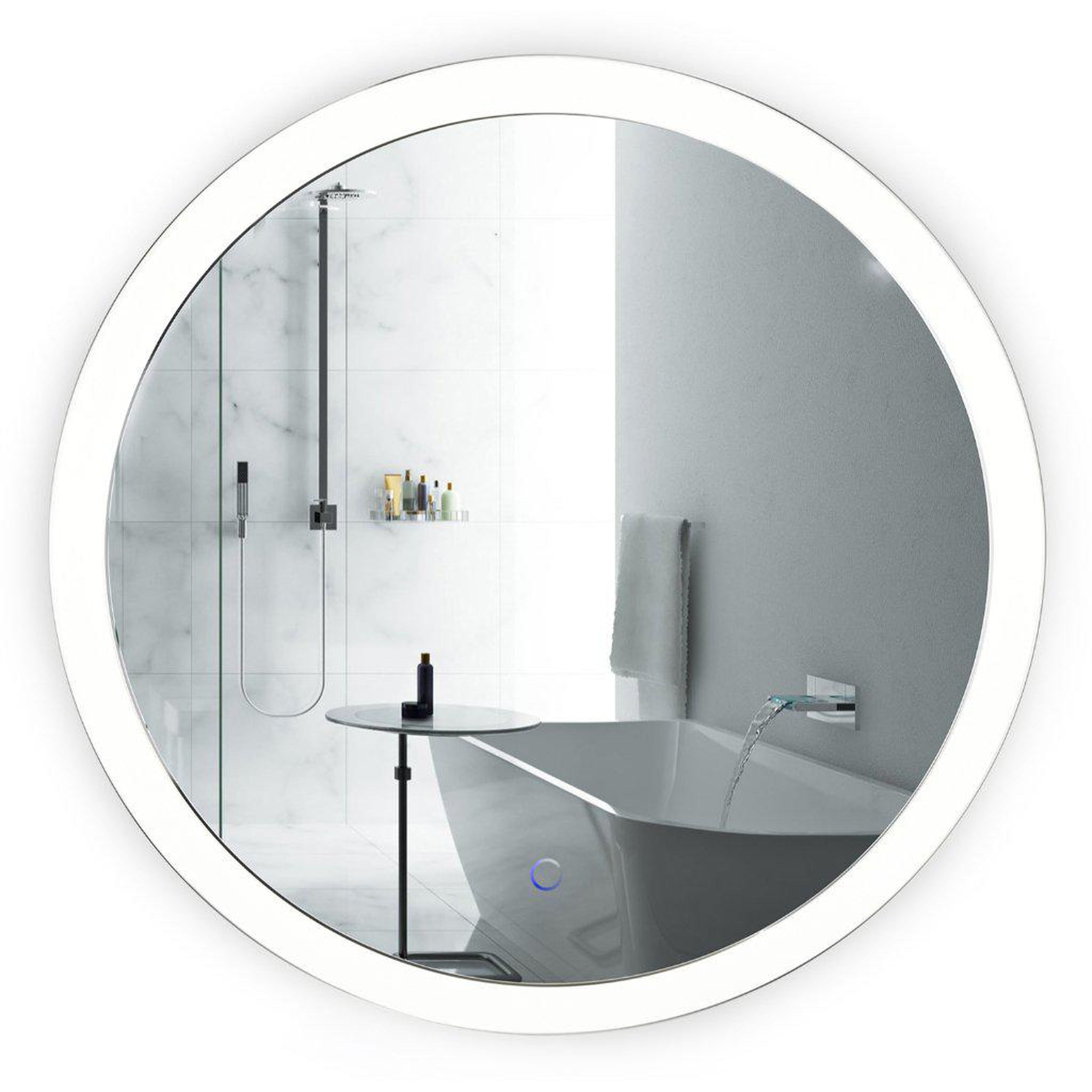 Krugg Reflections, Krugg Reflections Sol 27" x 27" 5000K Round Wall-Mounted Illuminated Silver Backed LED Mirror With Built-in Defogger and Touch Sensor On/Off Built-in Dimmer