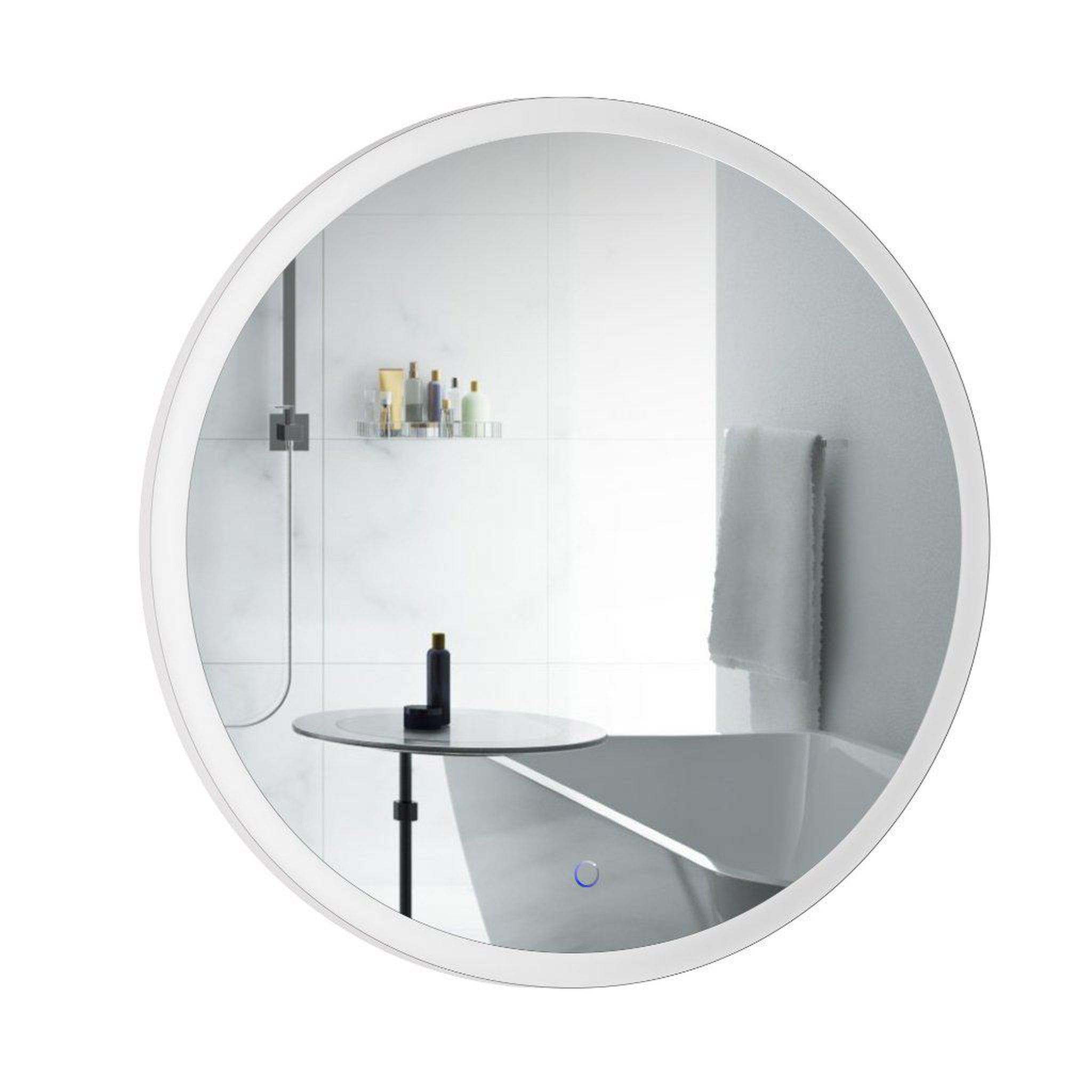 Krugg Reflections, Krugg Reflections Sol 32" x 32" 5000K Round Wall-Mounted Illuminated Silver Backed LED Mirror With Built-in Defogger and Touch Sensor On/Off Built-in Dimmer