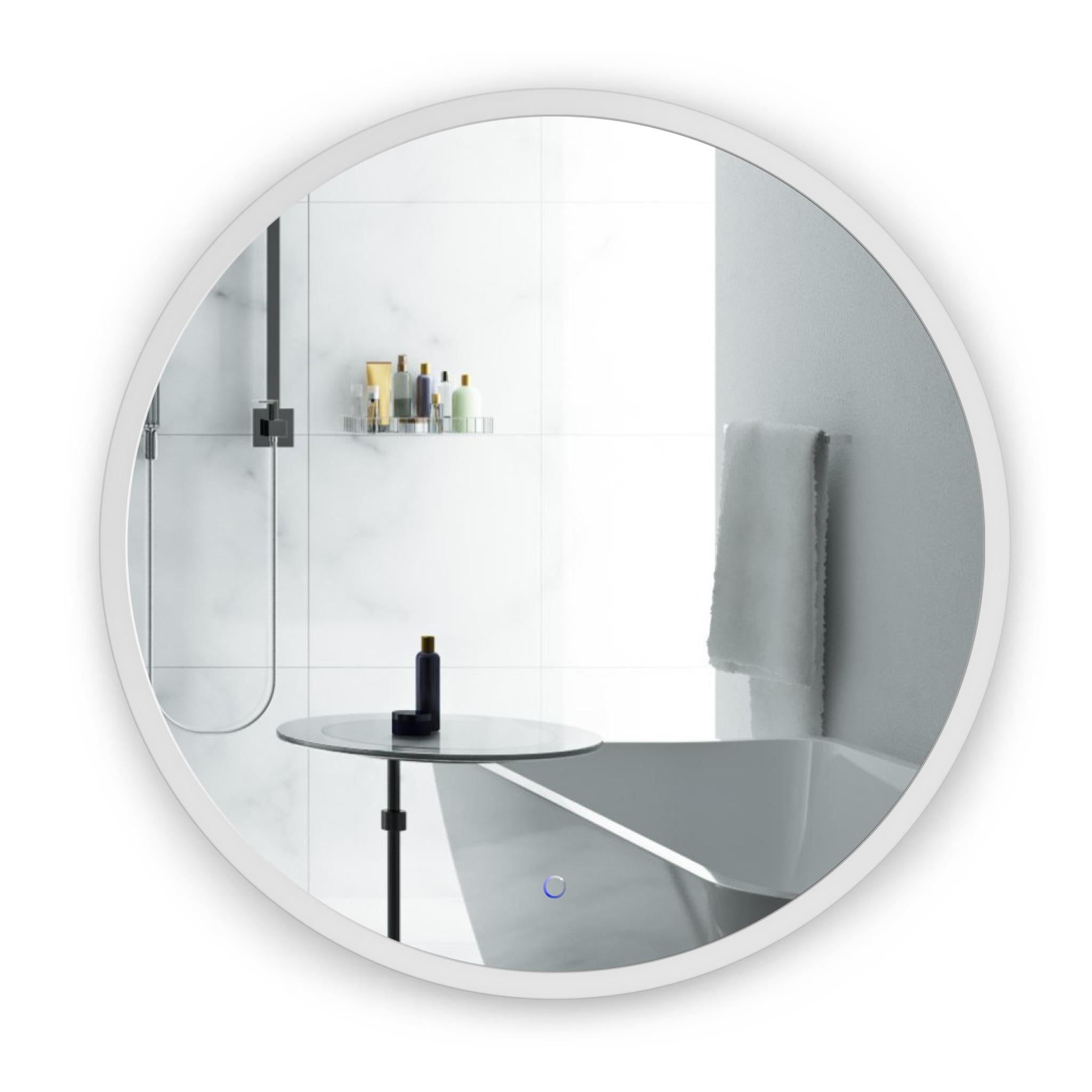 Krugg Reflections, Krugg Reflections Sol 42" x 42" 5000K Round Wall-Mounted Illuminated Silver Backed LED Mirror With Built-in Defogger and Touch Sensor On/Off Built-in Dimmer