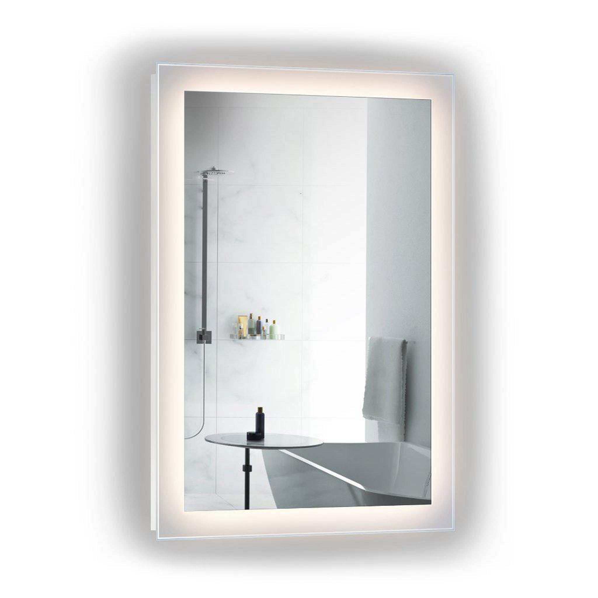 Krugg Reflections, Krugg Reflections Stella 24" x 36" 5000K Rectangular Wall-Mounted Silver-Backed LED Bathroom Vanity Mirror With Built-in Defogger and Dimmer