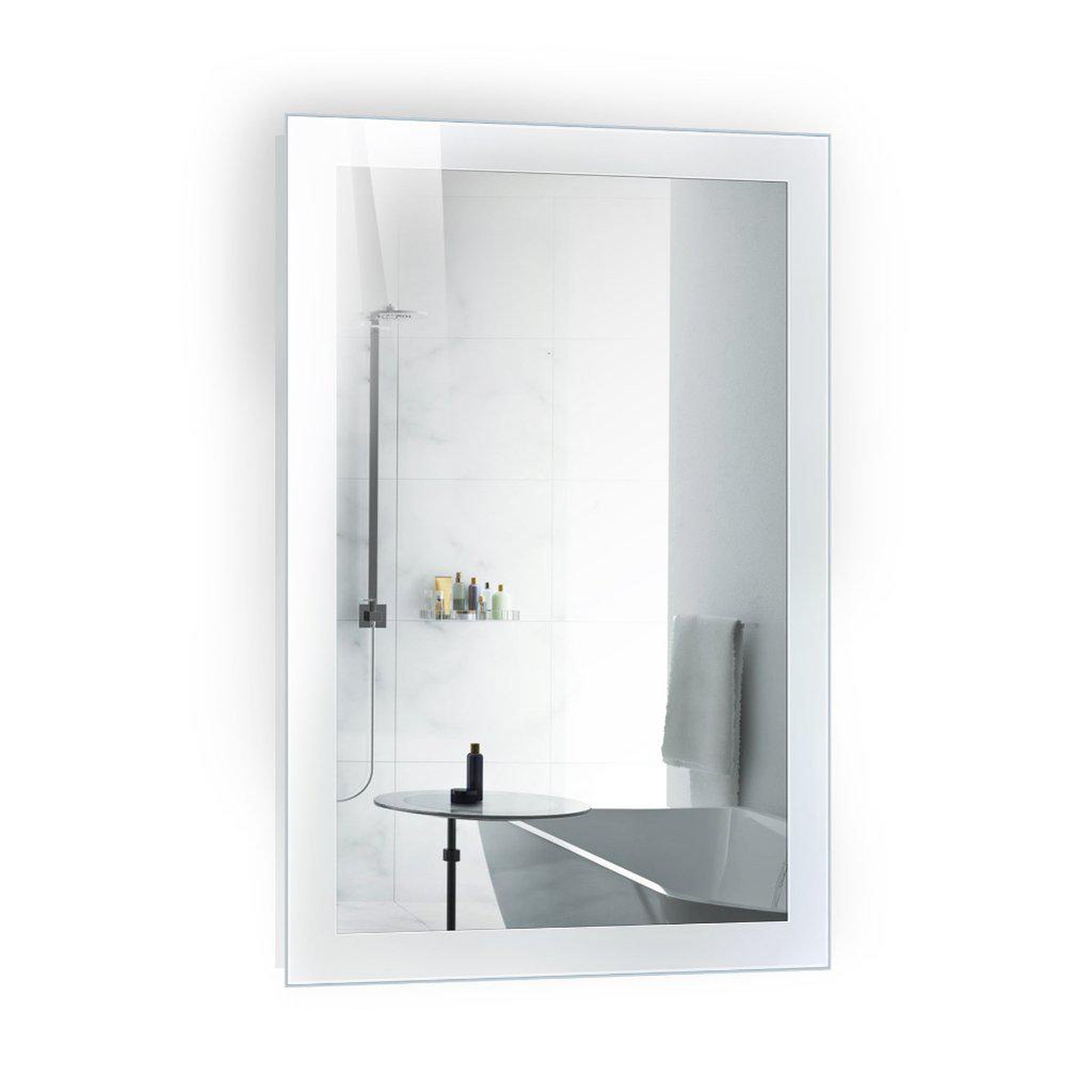 Krugg Reflections, Krugg Reflections Stella 24" x 36" 5000K Rectangular Wall-Mounted Silver-Backed LED Bathroom Vanity Mirror With Built-in Defogger and Dimmer