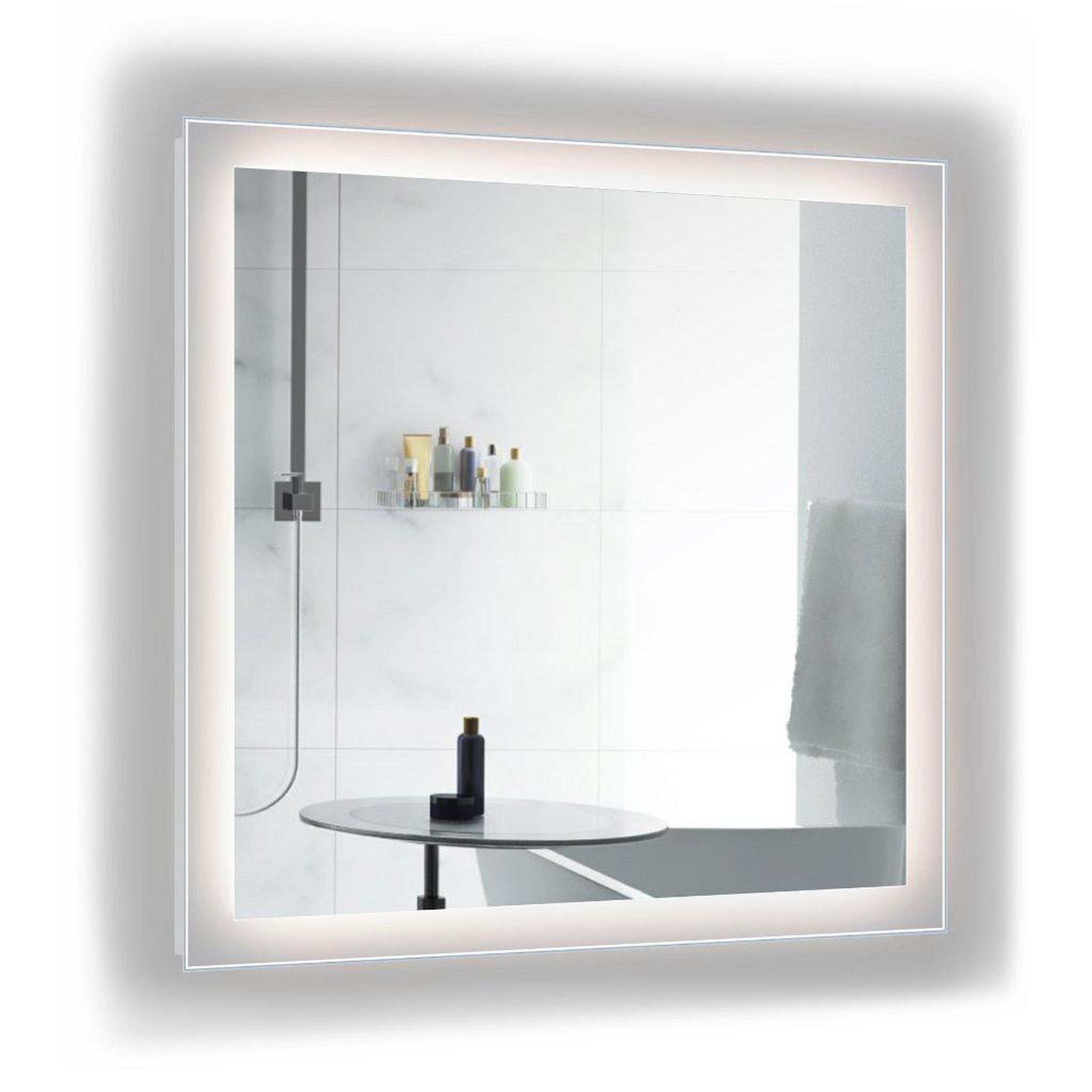 Krugg Reflections, Krugg Reflections Stella 36" x 36" 5000K Square Wall-Mounted Silver-Backed LED Bathroom Vanity Mirror With Built-in Defogger and Dimmer