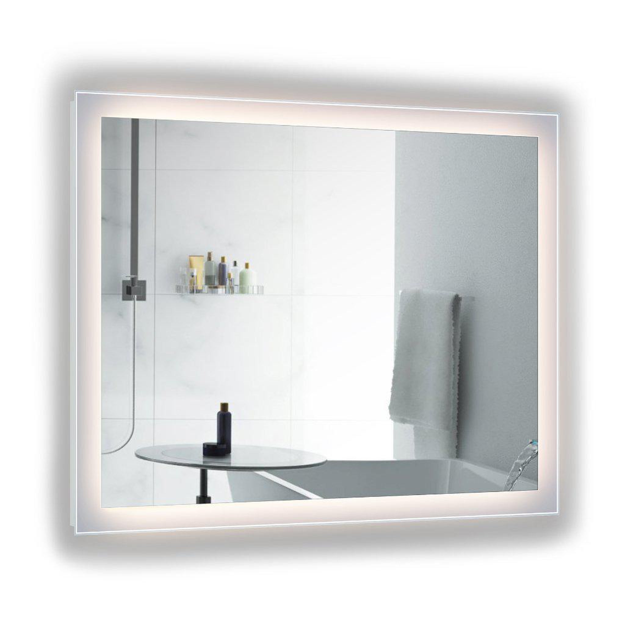 Krugg Reflections, Krugg Reflections Stella 48" x 36" 5000K Rectangular Wall-Mounted Silver-Backed LED Bathroom Vanity Mirror With Built-in Defogger and Dimmer