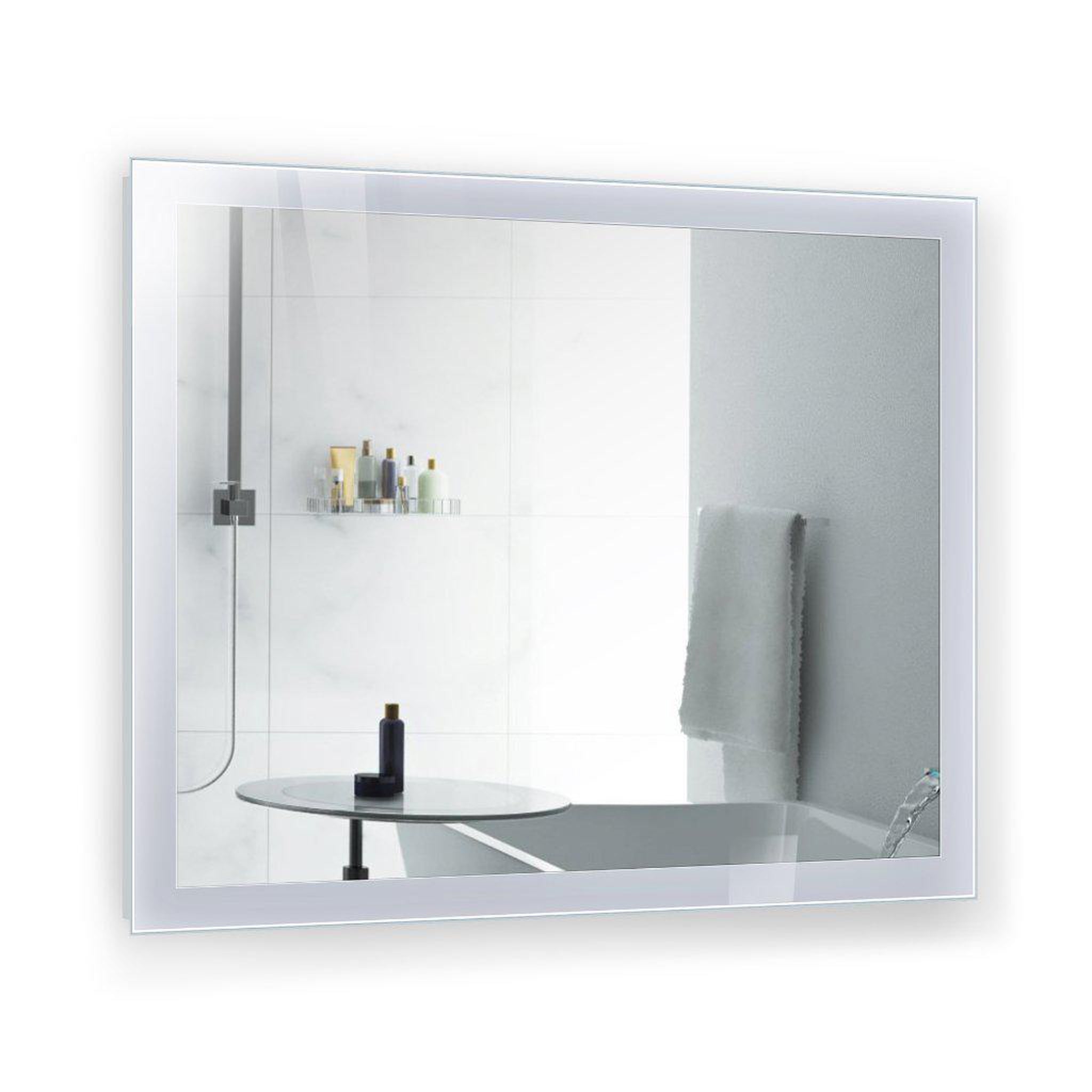 Krugg Reflections, Krugg Reflections Stella 48" x 36" 5000K Rectangular Wall-Mounted Silver-Backed LED Bathroom Vanity Mirror With Built-in Defogger and Dimmer