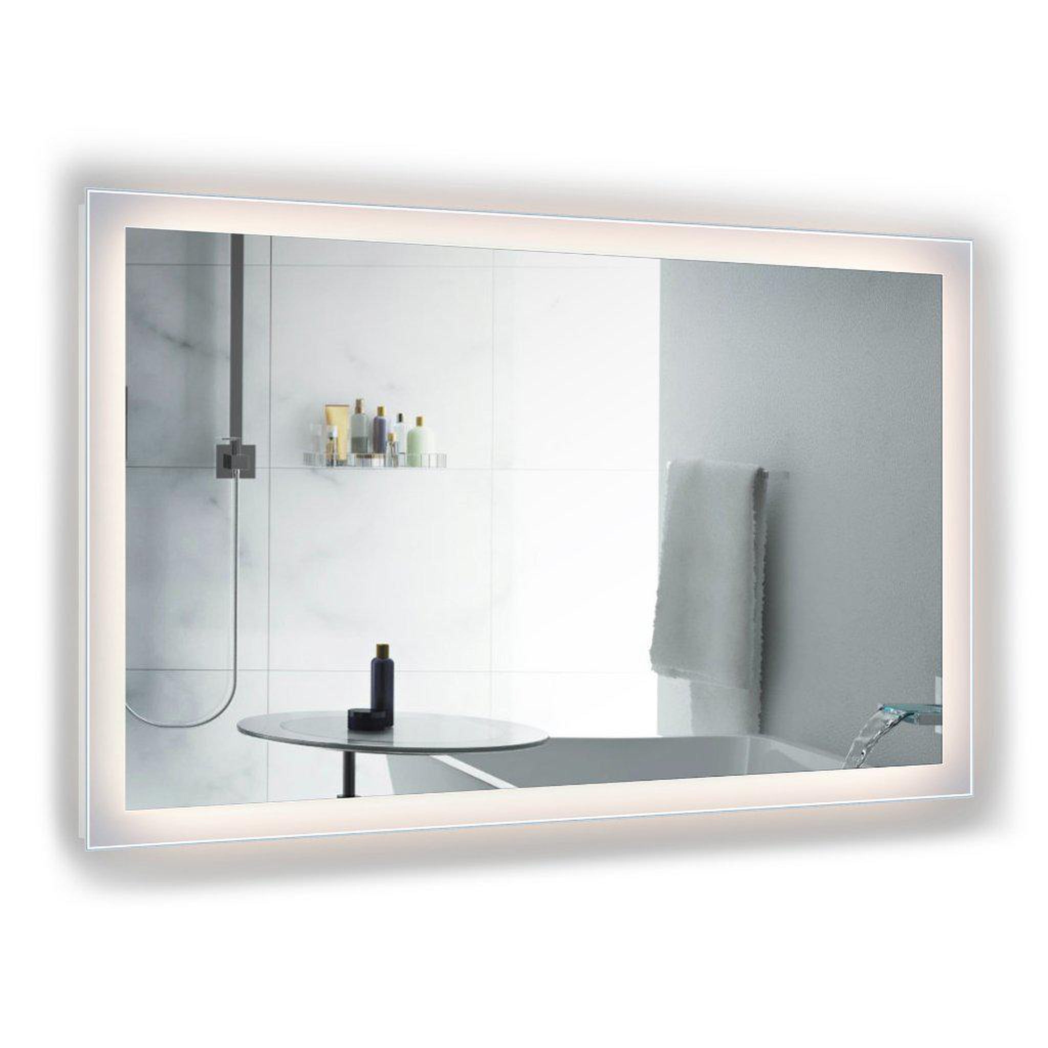 Krugg Reflections, Krugg Reflections Stella 60" x 36" 5000K Rectangular Wall-Mounted Silver-Backed LED Bathroom Vanity Mirror With Built-in Defogger and Dimmer