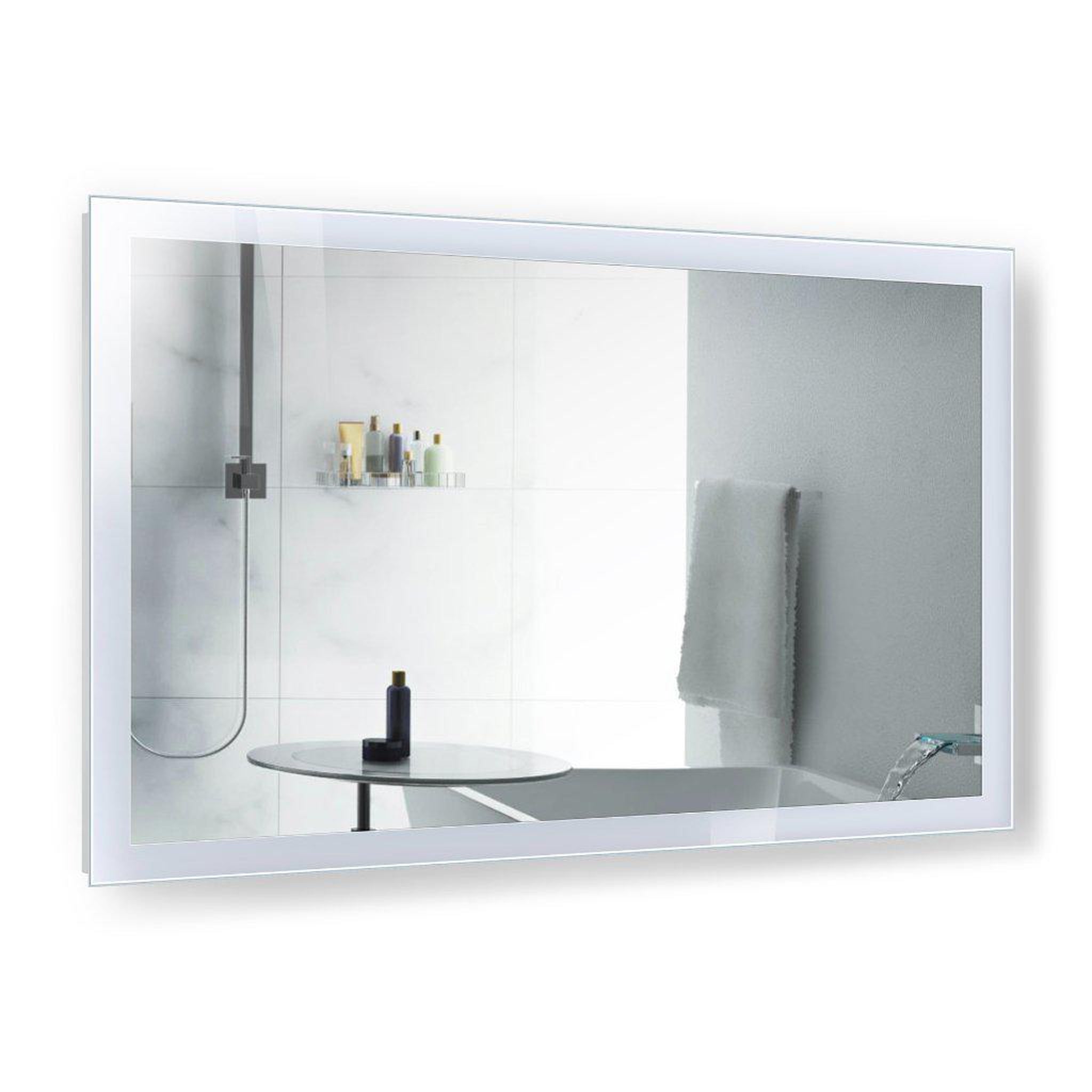 Krugg Reflections, Krugg Reflections Stella 60" x 36" 5000K Rectangular Wall-Mounted Silver-Backed LED Bathroom Vanity Mirror With Built-in Defogger and Dimmer