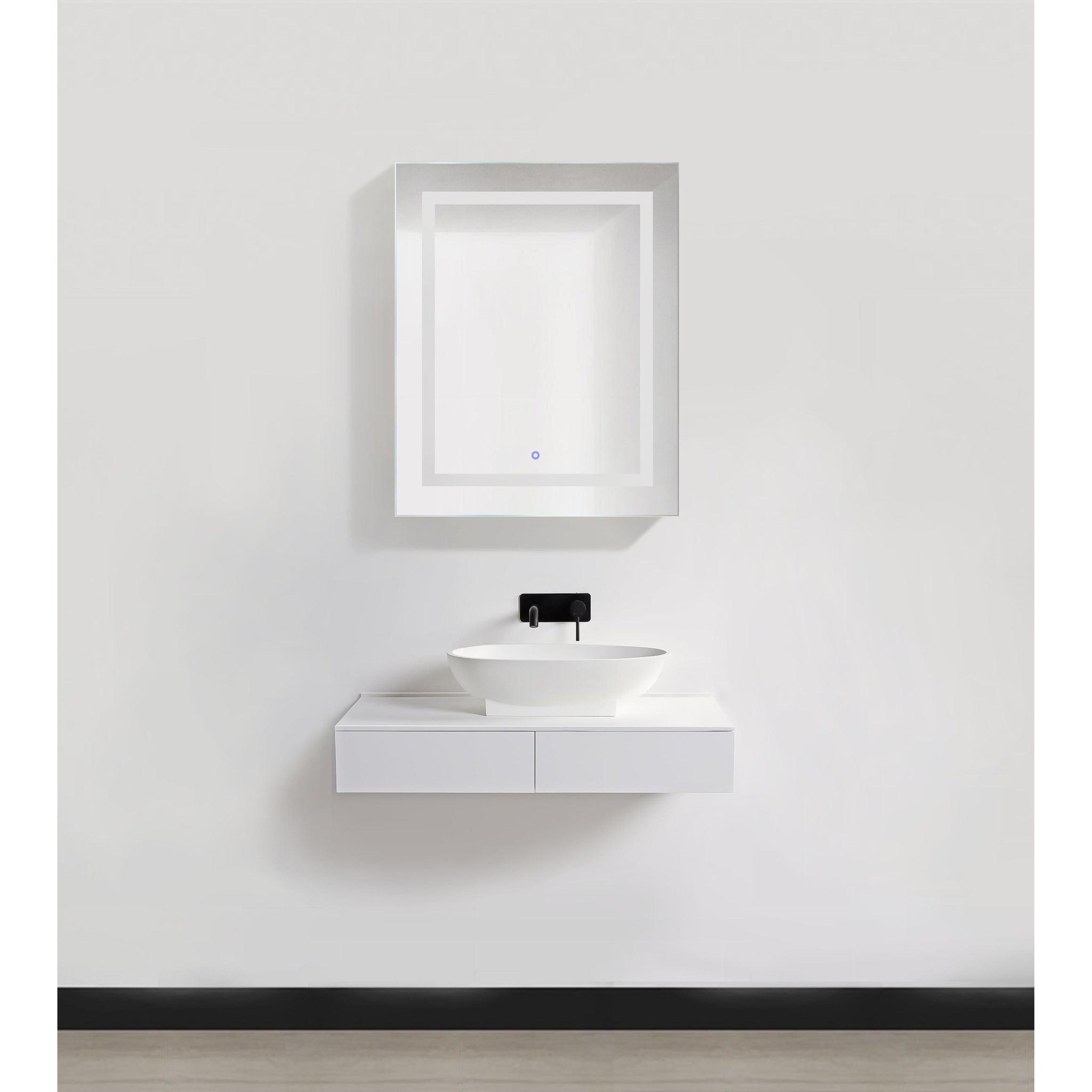 Krugg Reflections, Krugg Reflections Svange 24" x 30" 5000K Single Left Opening Recessed/Surface-Mount Illuminated Silver Backed LED Medicine Cabinet Mirror With Built-in Defogger, Dimmer and Electrical Outlet