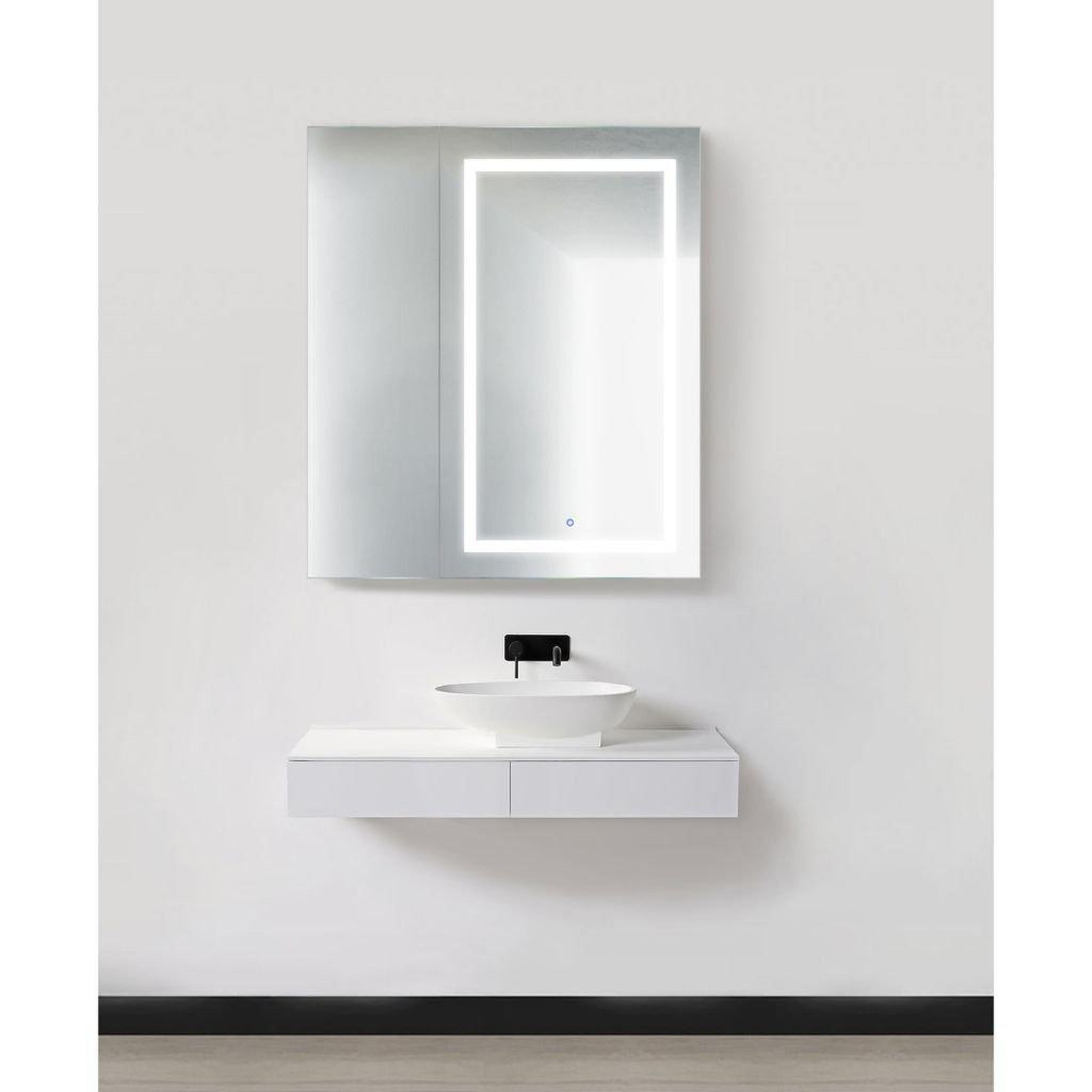 Krugg Reflections, Krugg Reflections Svange 36" x 42" 5000K Single Bi-View Right Opening Recessed/Surface-Mount Illuminated Silver Backed LED Medicine Cabinet Mirror With Built-in Defogger, Dimmer and Electrical Outlet