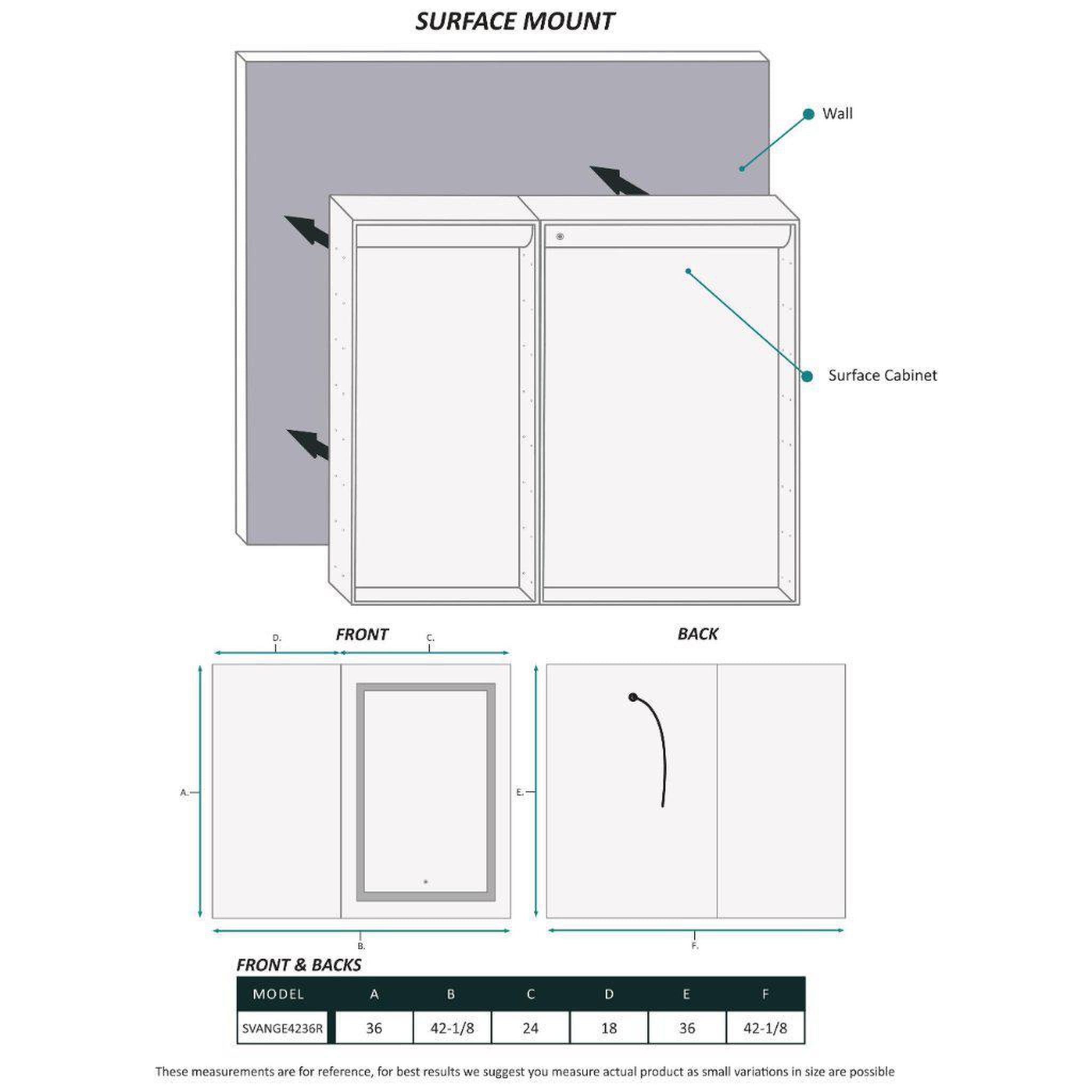 Krugg Reflections, Krugg Reflections Svange 42" x 36" 5000K Single Bi-View Right Opening Recessed/Surface-Mount Illuminated Silver Backed LED Medicine Cabinet Mirror With Built-in Defogger, Dimmer and Electrical Outlet