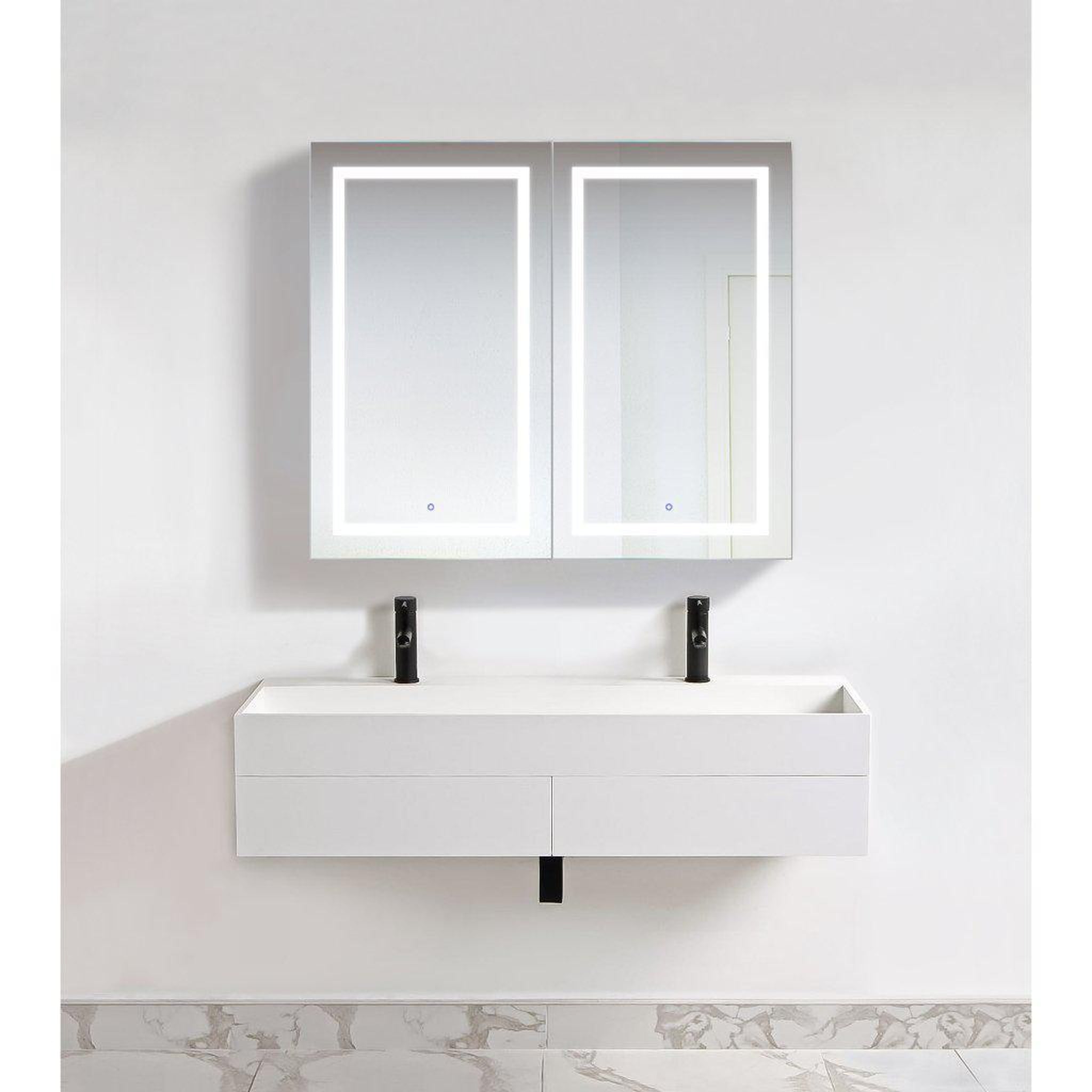 Krugg Reflections, Krugg Reflections Svange 48" x 42" 5000K Double Dual Opening Recessed/Surface-Mount Illuminated Silver Backed LED Medicine Cabinet Mirror With Built-in Defogger, Dimmer and Electrical Outlet