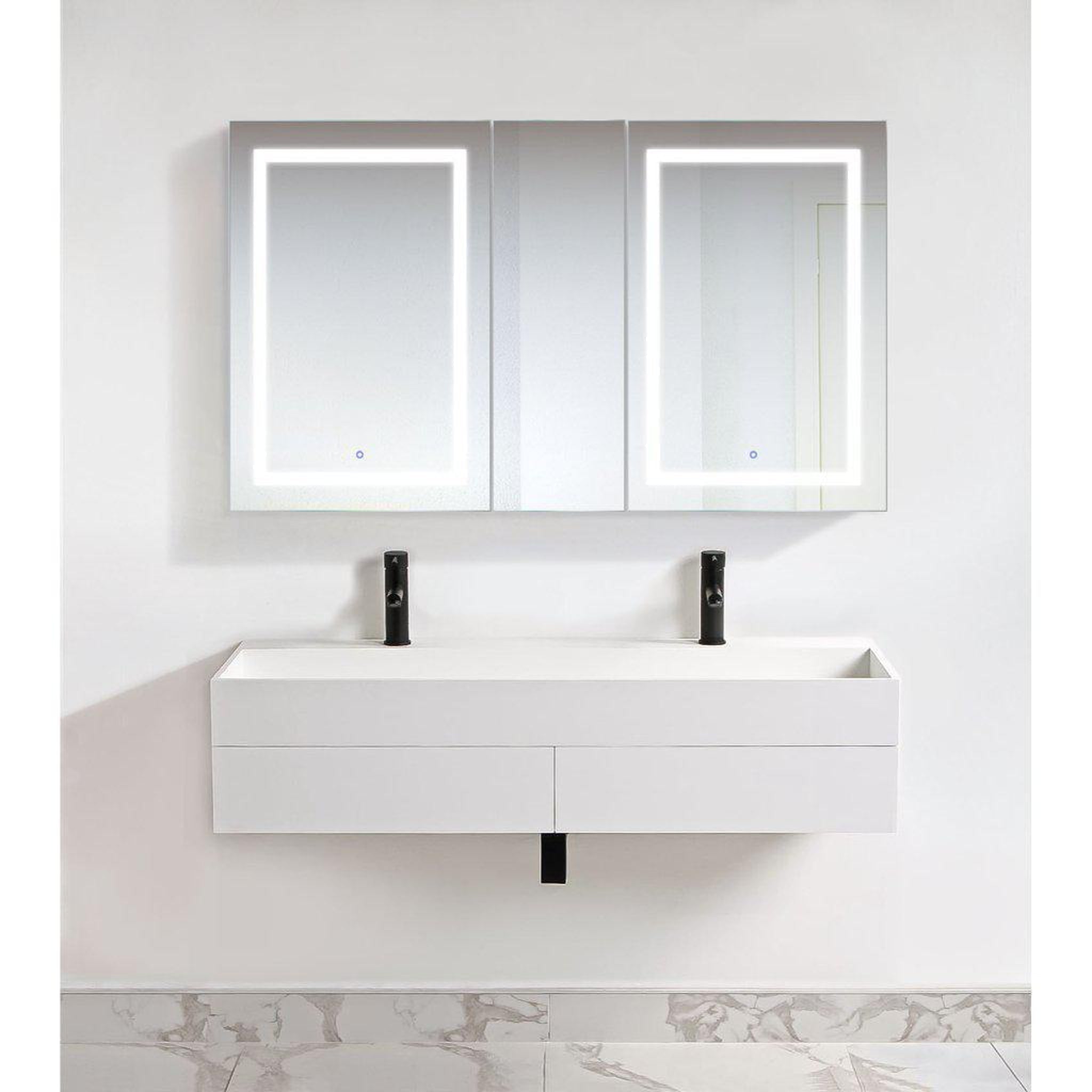 Krugg Reflections, Krugg Reflections Svange 60" x 36" 5000K Double Left-Left-Right Opening Recessed/Surface-Mount Illuminated Silver Backed LED Medicine Cabinet Mirror With Built-in Defogger, Dimmer and Electrical Outlet