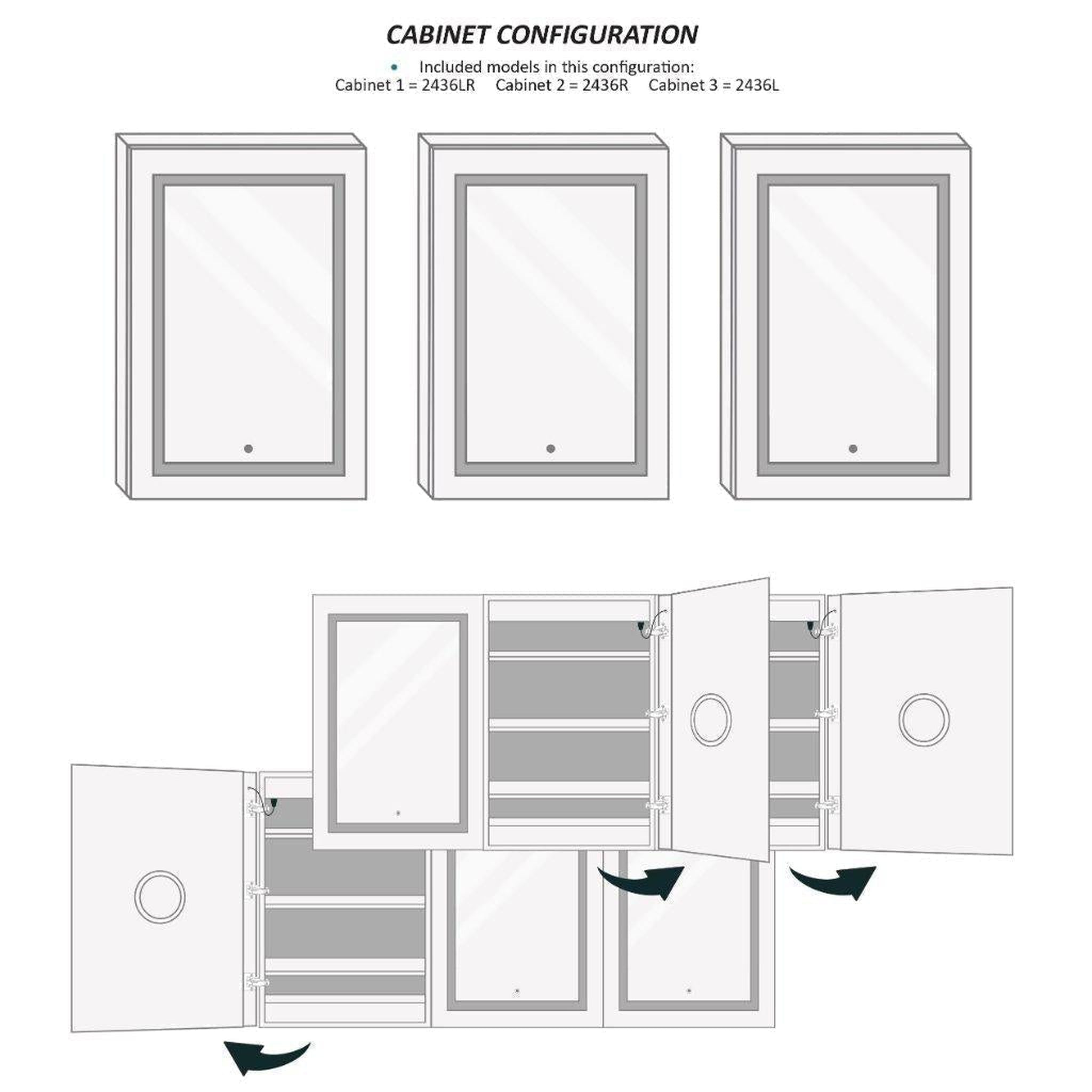 Krugg Reflections, Krugg Reflections Svange 72" x 36" 5000K Tri-View Left-Right-Right Opening Recessed/Surface-Mount Illuminated Silver Backed LED Medicine Cabinet Mirror With Built-in Defogger, Dimmer and Electrical Outlet