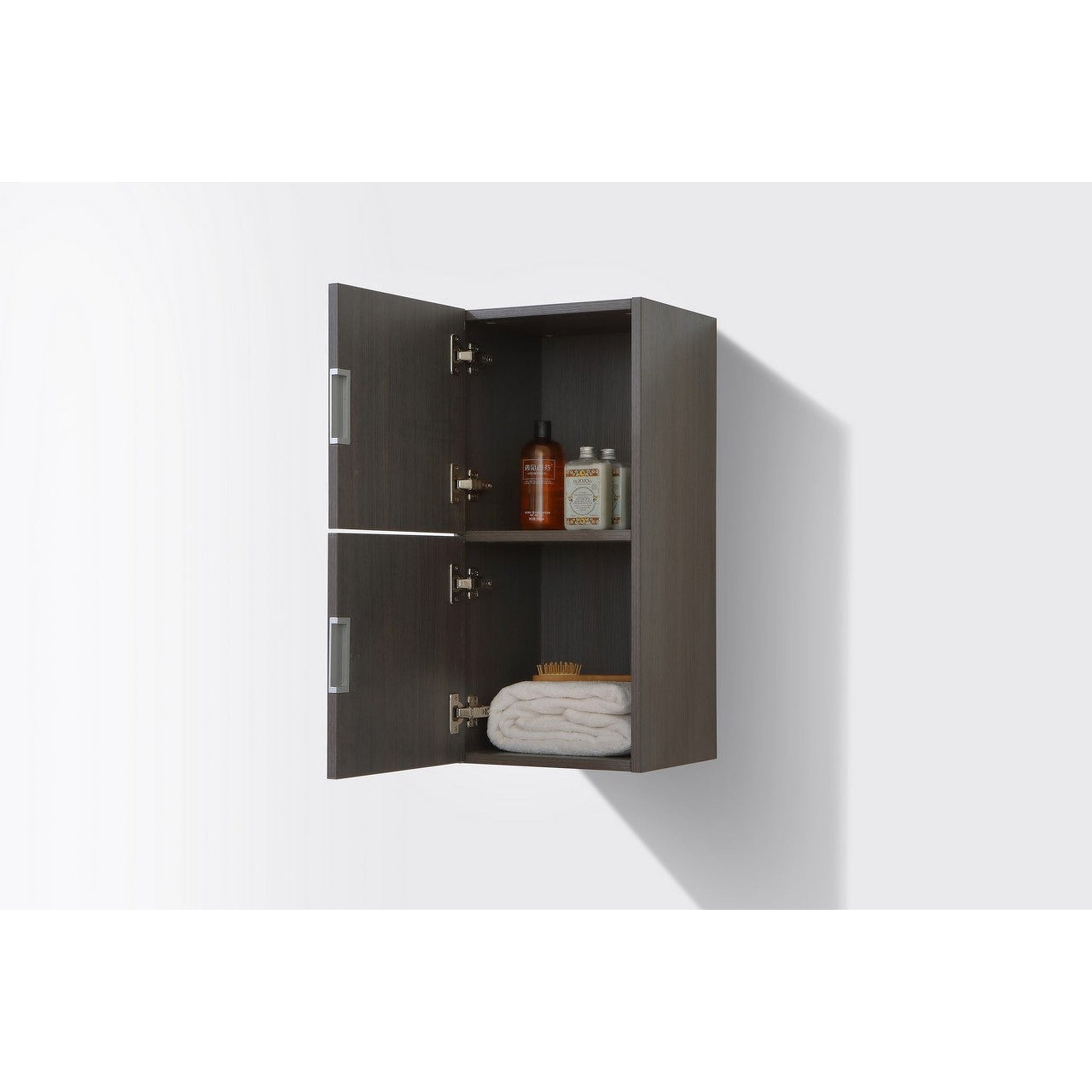 KubeBath, KubeBath Bliss 12"x 28" High Gloss Gray Oak Wood Veneer Linen Side Cabinet With Two Storage Areas