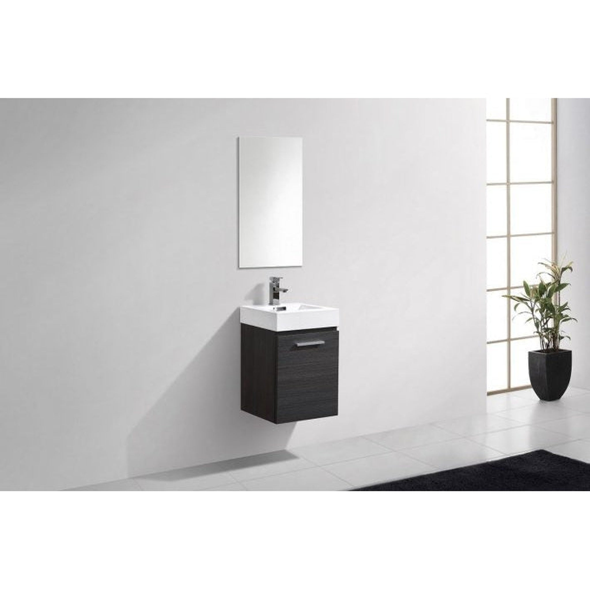 KubeBath, KubeBath Bliss 16" Gray Oak Wall-Mounted Modern Bathroom Vanity With Single Integrated Acrylic Sink With Overflow and 22" Gray Oak Framed Mirror With Shelf