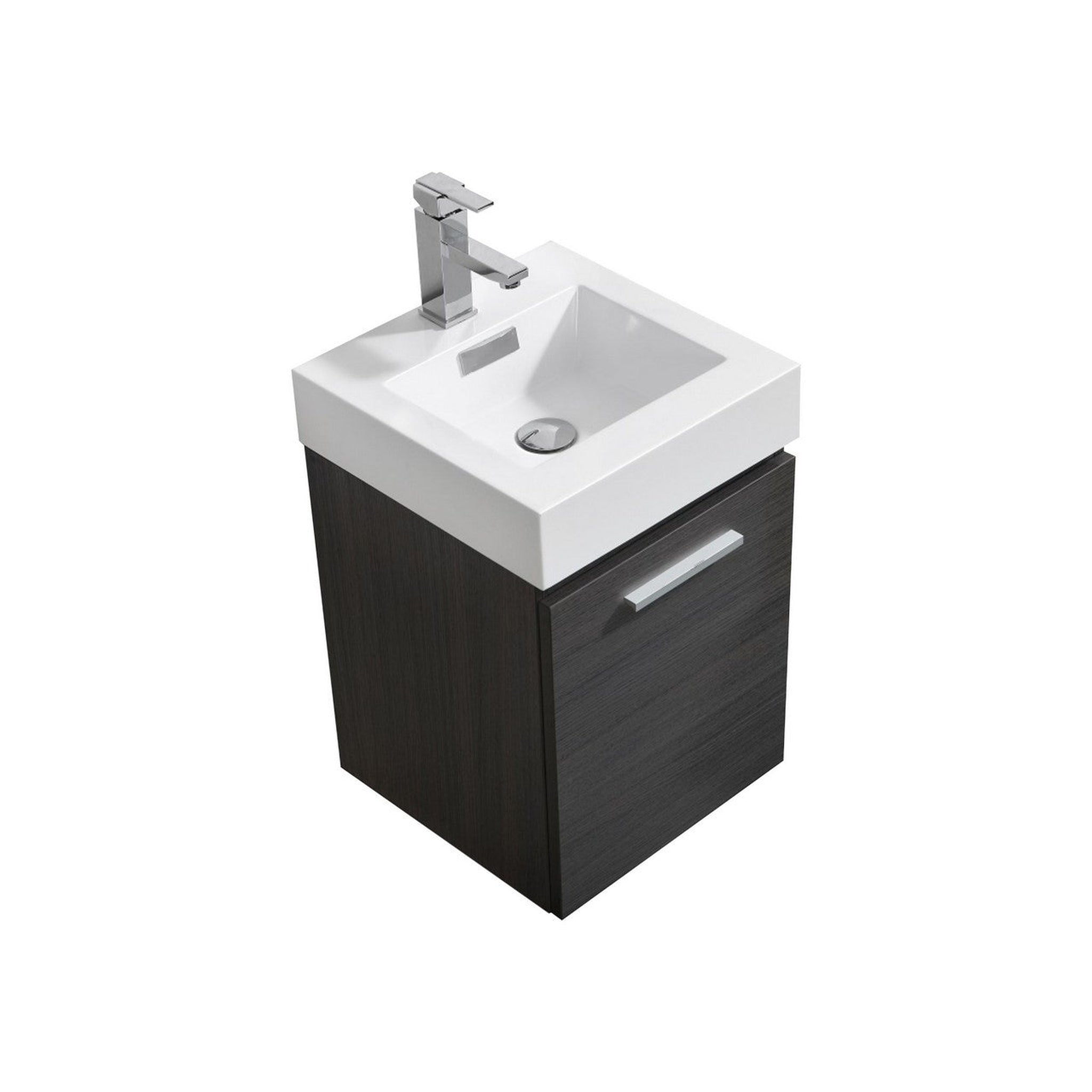 KubeBath, KubeBath Bliss 16" High Gloss Gray Oak Wall-Mounted Modern Bathroom Vanity With Single Integrated Acrylic Sink With Overflow