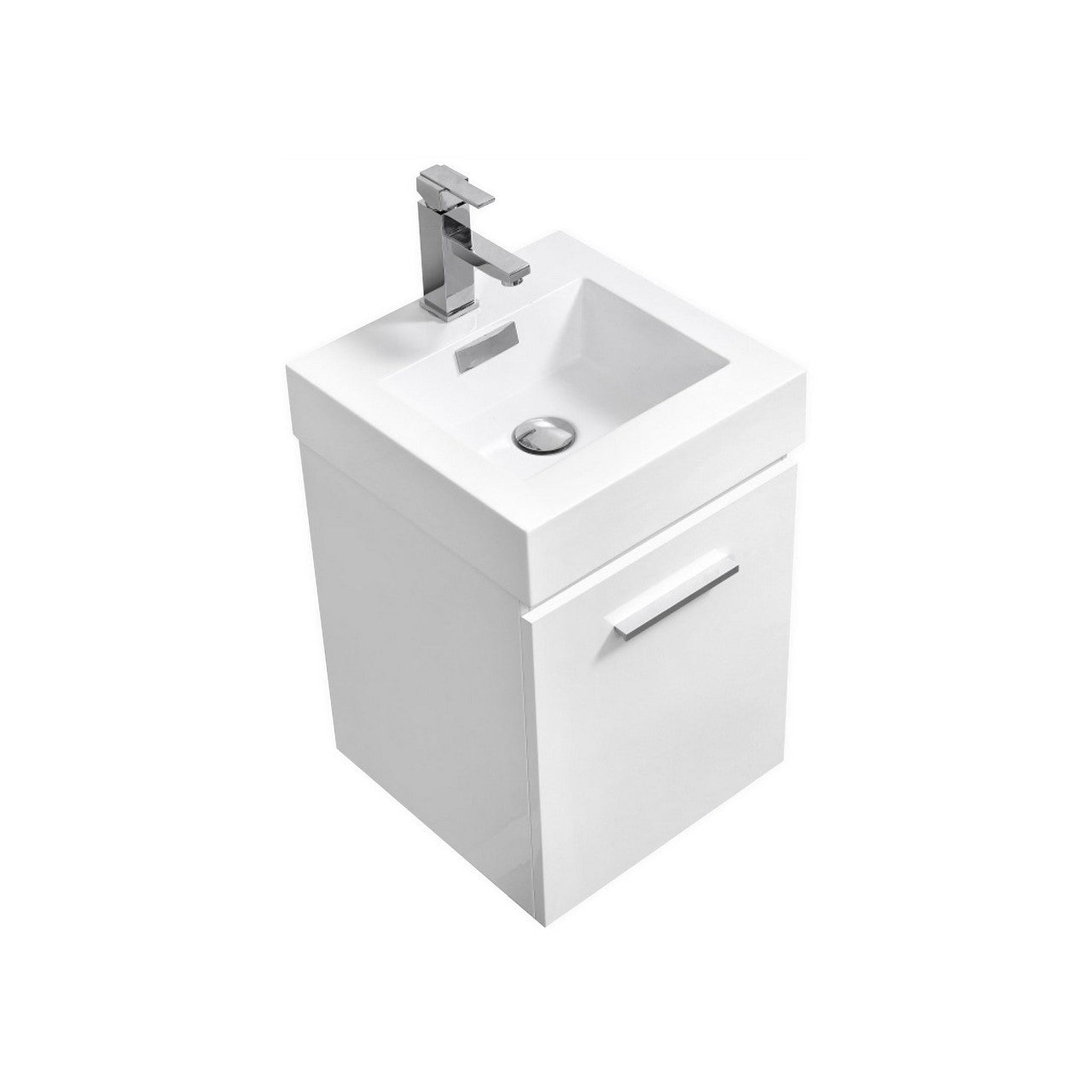KubeBath, KubeBath Bliss 16" High Gloss White Wall-Mounted Modern Bathroom Vanity With Single Integrated Acrylic Sink With Overflow
