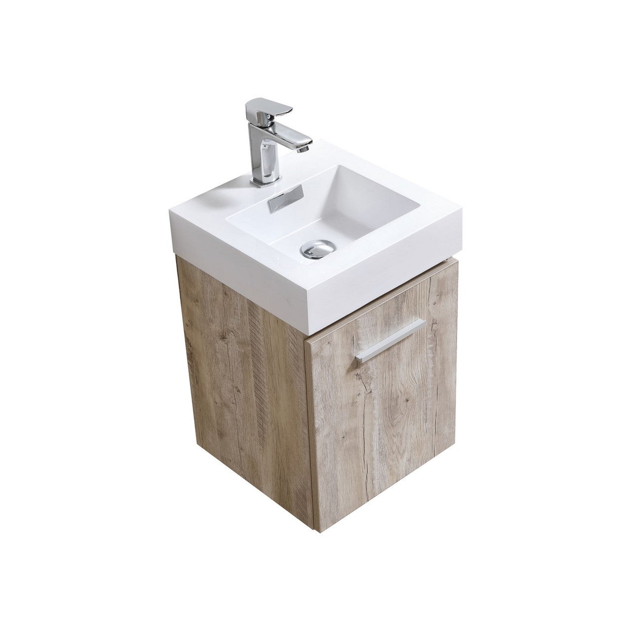 KubeBath, KubeBath Bliss 16" Nature Wood Wall-Mount Modern Bathroom Single Vanity With Integrated Acrylic Sink With Overflow