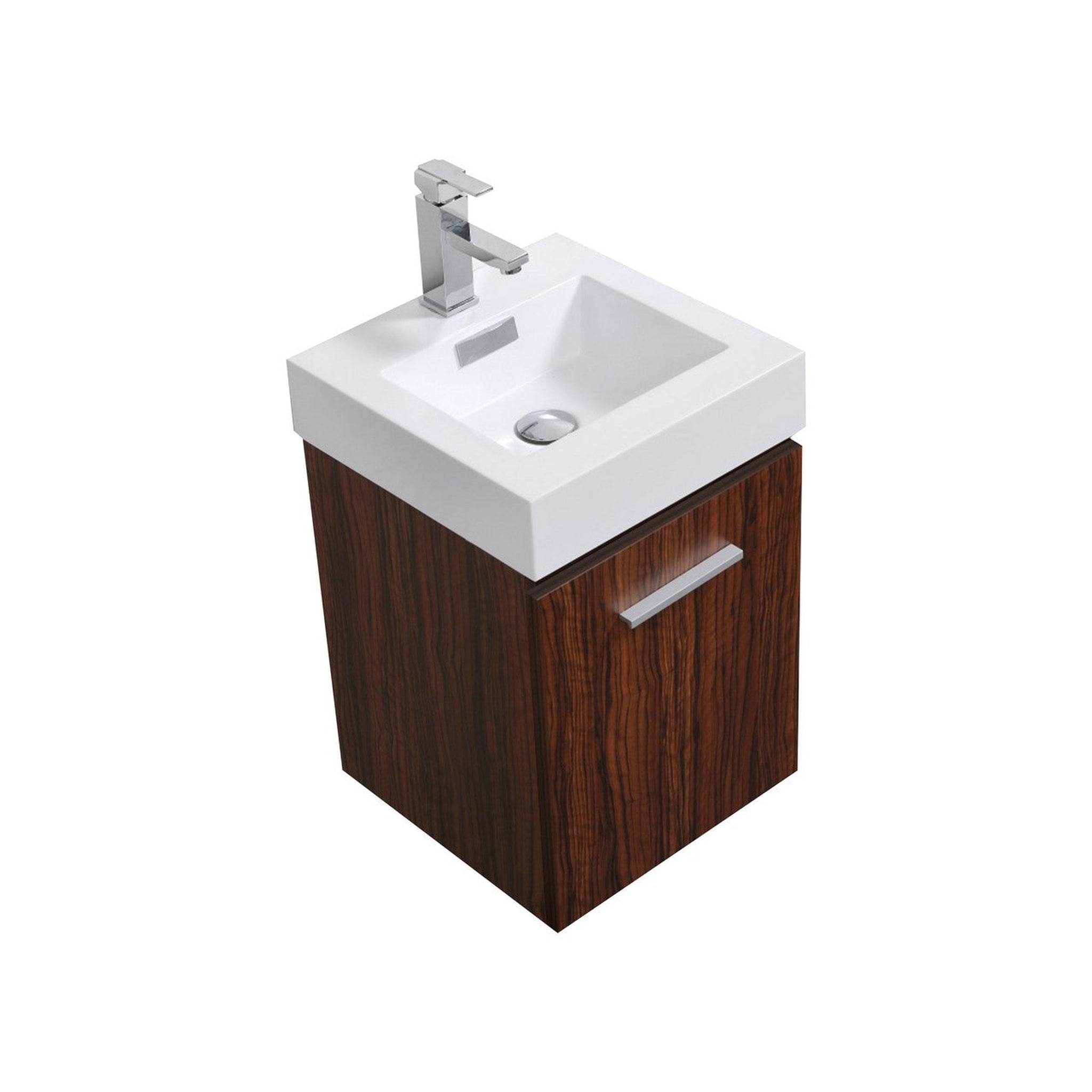 KubeBath, KubeBath Bliss 16" Walnut Wall-Mounted Modern Bathroom Vanity With Single Integrated Acrylic Sink With Overflow