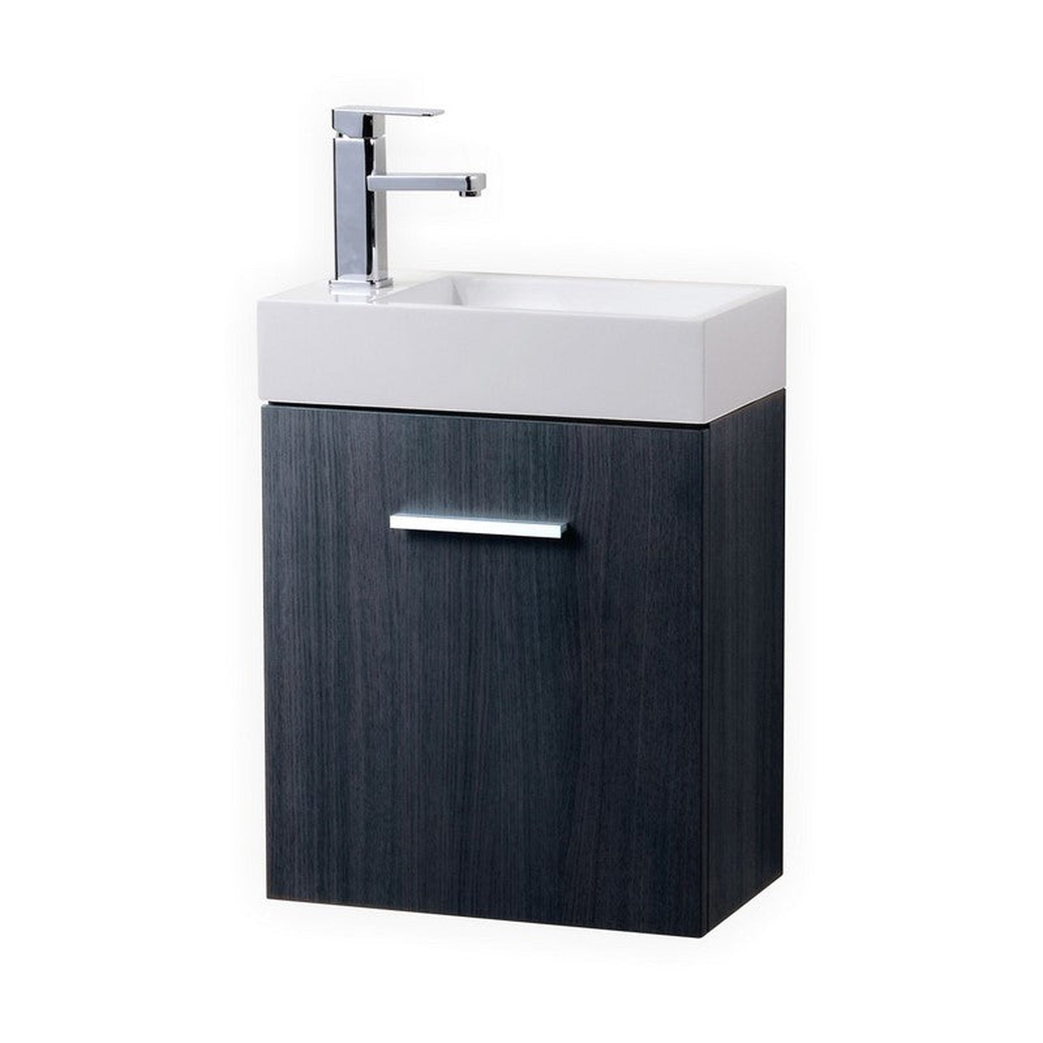 KubeBath, KubeBath Bliss 18" Gray Oak Wall-Mounted Modern Bathroom Vanity With Single Integrated Acrylic Sink With Overflow and 22" Gray Oak Framed Mirror With Shelf