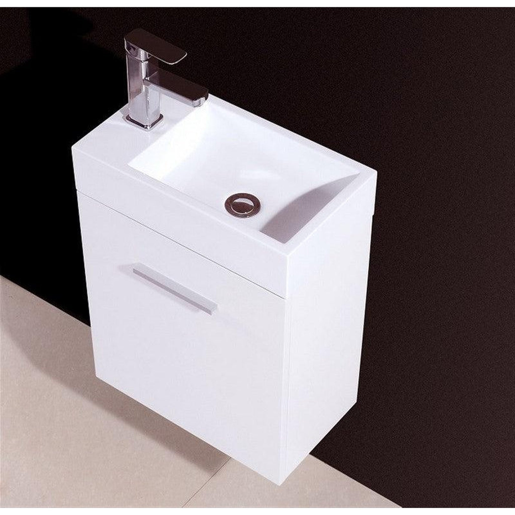 KubeBath, KubeBath Bliss 18" High Gloss White Wall-Mounted Modern Bathroom Vanity With Single Integrated Acrylic Sink With Overflow