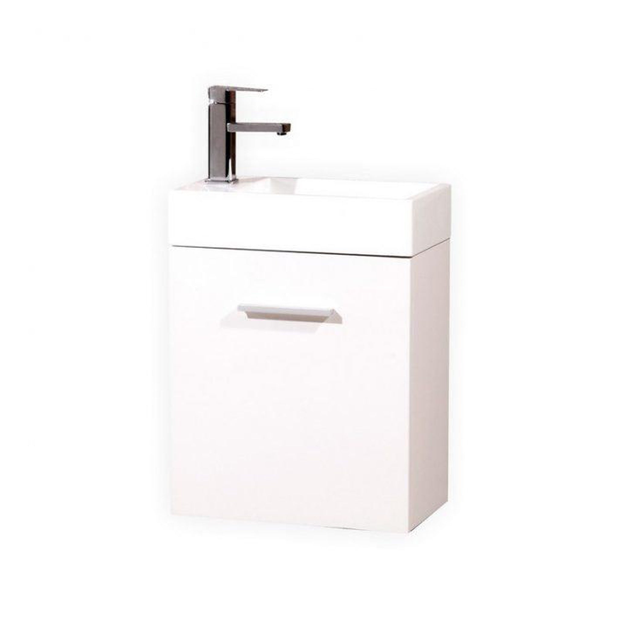KubeBath, KubeBath Bliss 18" High Gloss White Wall-Mounted Modern Bathroom Vanity With Single Integrated Acrylic Sink With Overflow and 24" White Framed Mirror With Shelf
