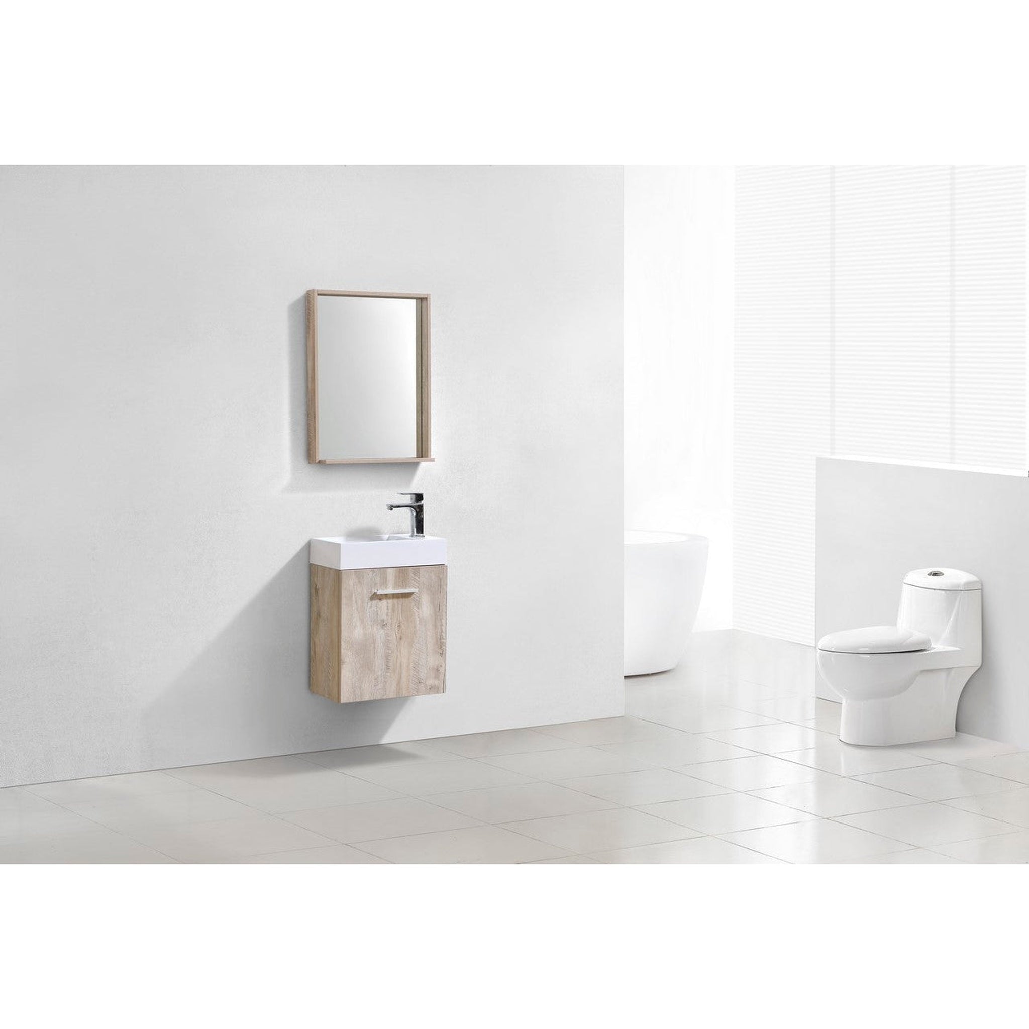 KubeBath, KubeBath Bliss 18" Nature Wood Wall-Mounted Modern Bathroom Vanity With Single Integrated Acrylic Sink With Overflow