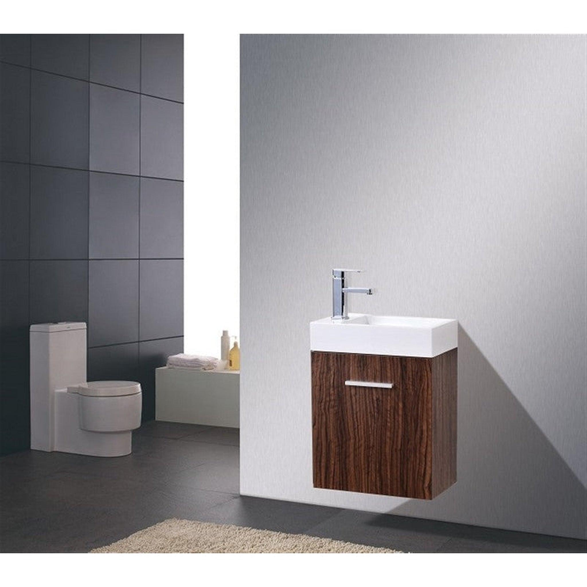 KubeBath, KubeBath Bliss 18" Walnut Wall-Mounted Modern Bathroom Vanity With Single Integrated Acrylic Sink With Overflow