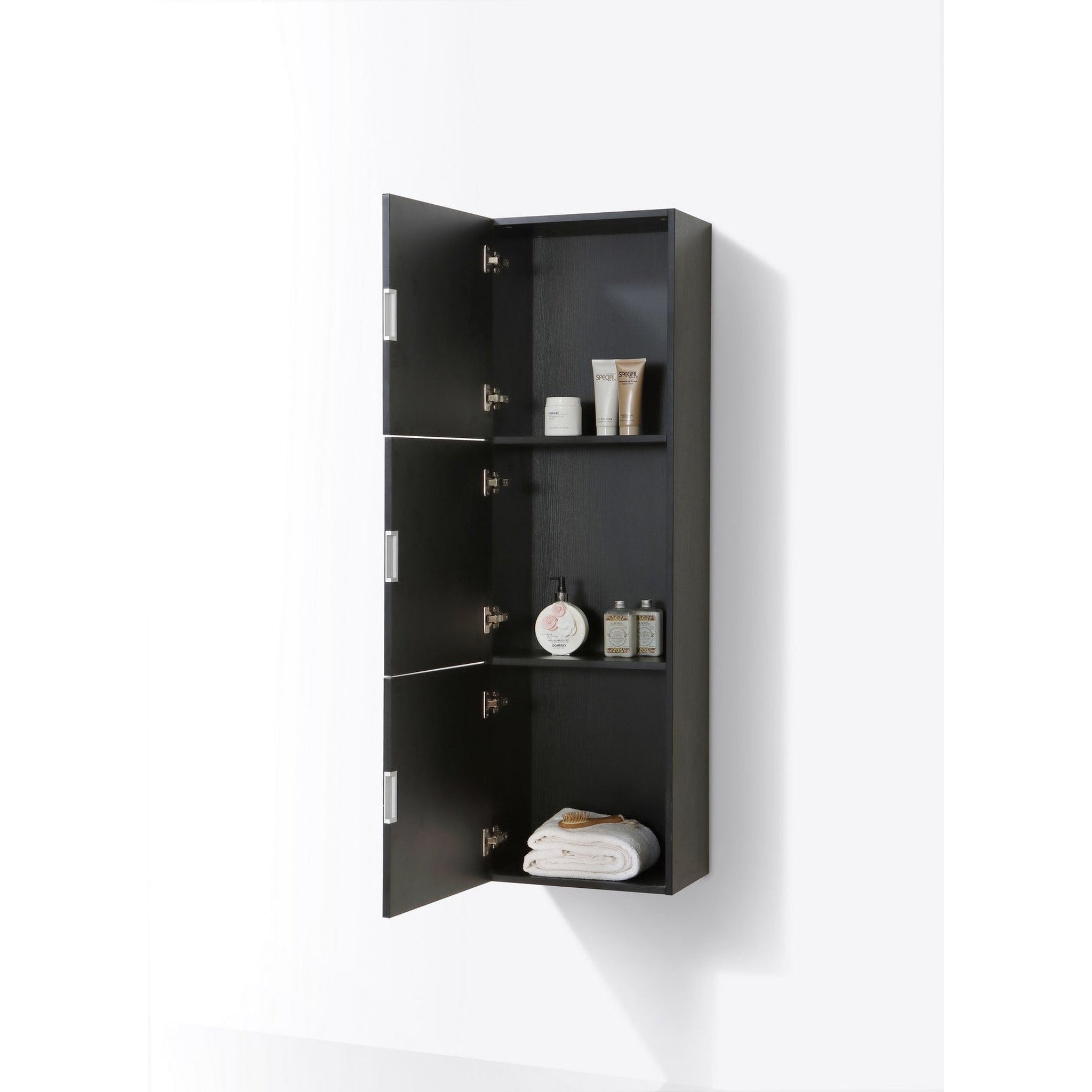 KubeBath, KubeBath Bliss 18" x 59" Black High Linen Wooden Side Cabinet With Three Storage Areas