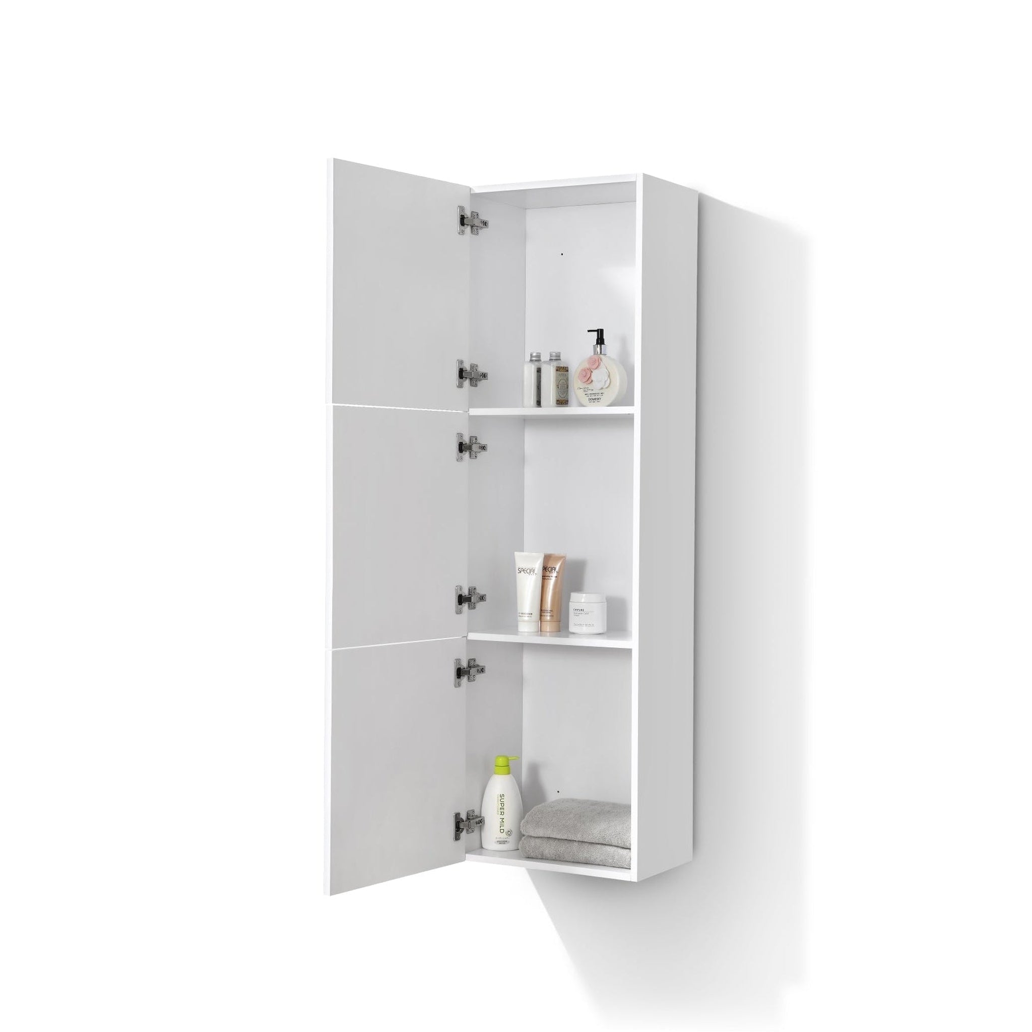 KubeBath, KubeBath Bliss 18"x 59" Gloss White  Acrylic Veneer High Linen Side Cabinet With Three Storage Areas