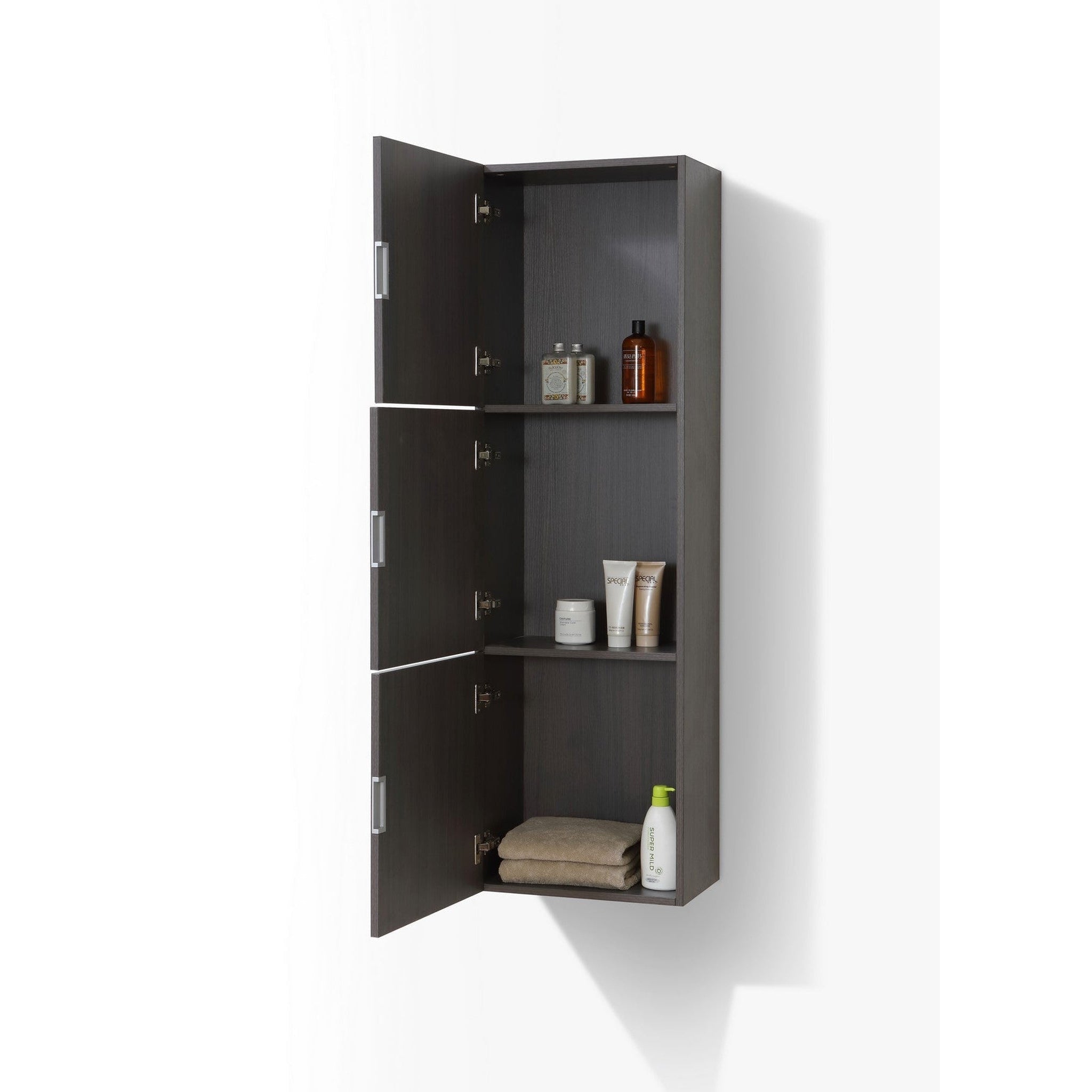 KubeBath, KubeBath Bliss 18"x 59" High Gloss Gray Oak Wood Veneer Linen Side Cabinet With Three Storage Areas